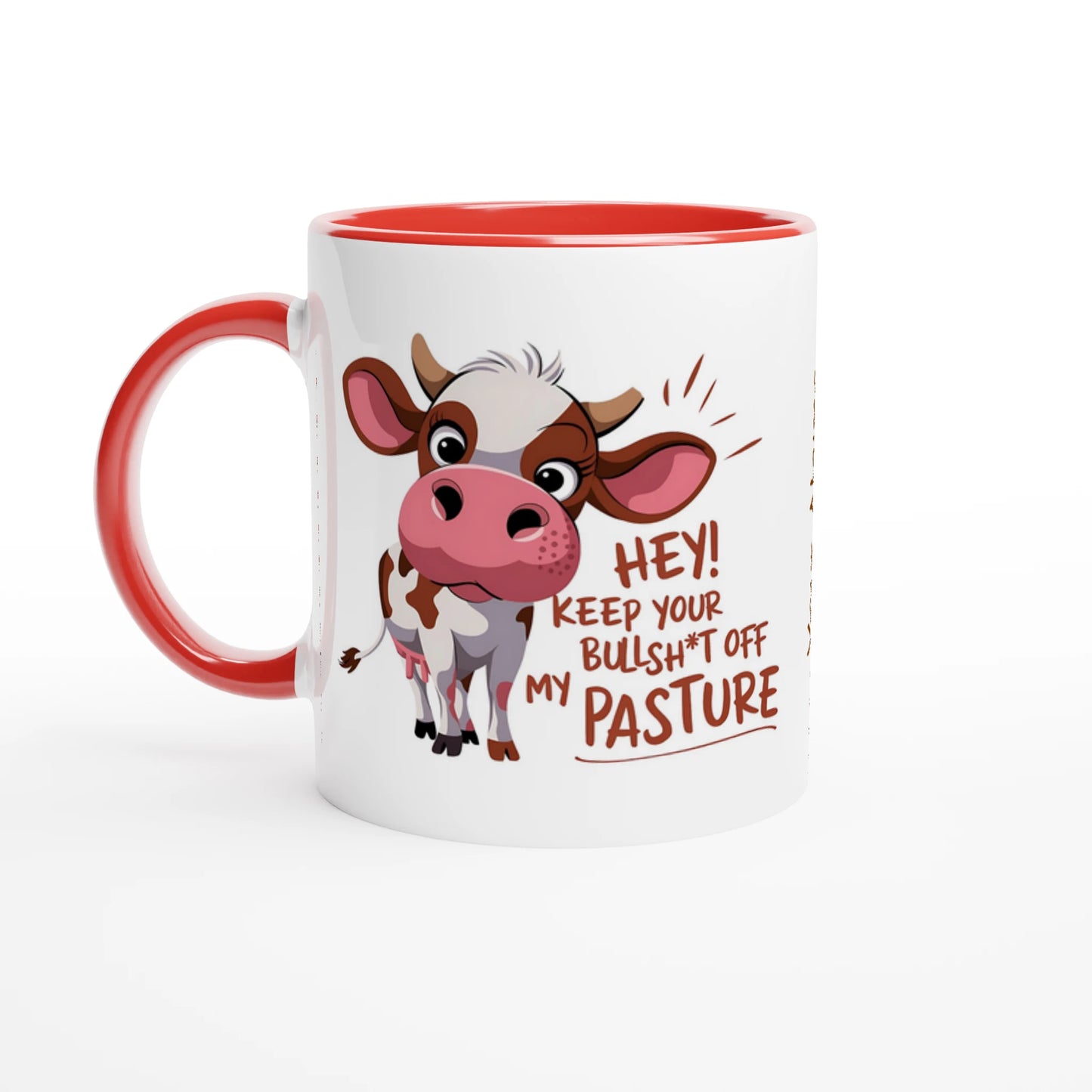 Hey, Keep Your Bull Off My Pasture - Personalised 11oz Ceramic Mug Ceramic Red , Animal Sarcastic , 11oz Mug