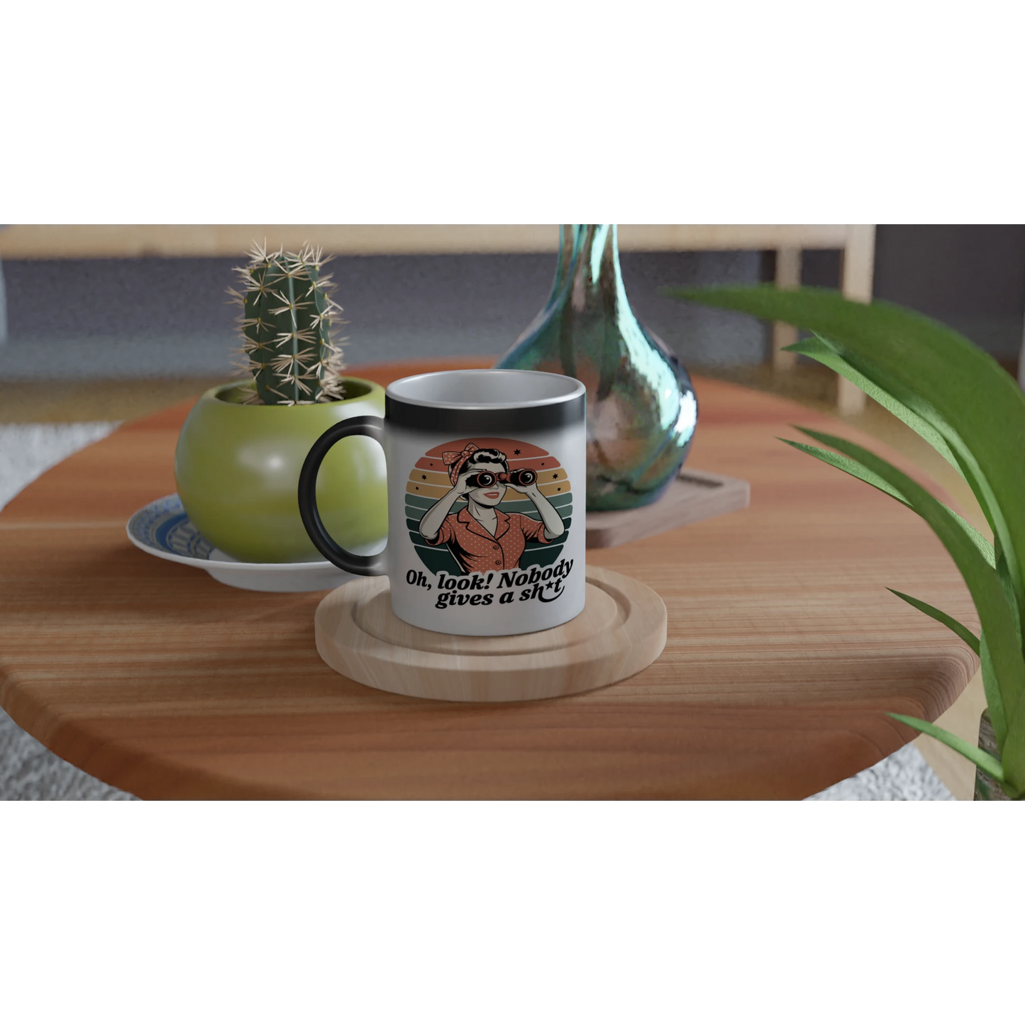 Oh Look, Nobody Gives A - Personalised Magic 11oz Ceramic Mug , Retro Woman Sarcastic Vintage Housewife , Magic Mug