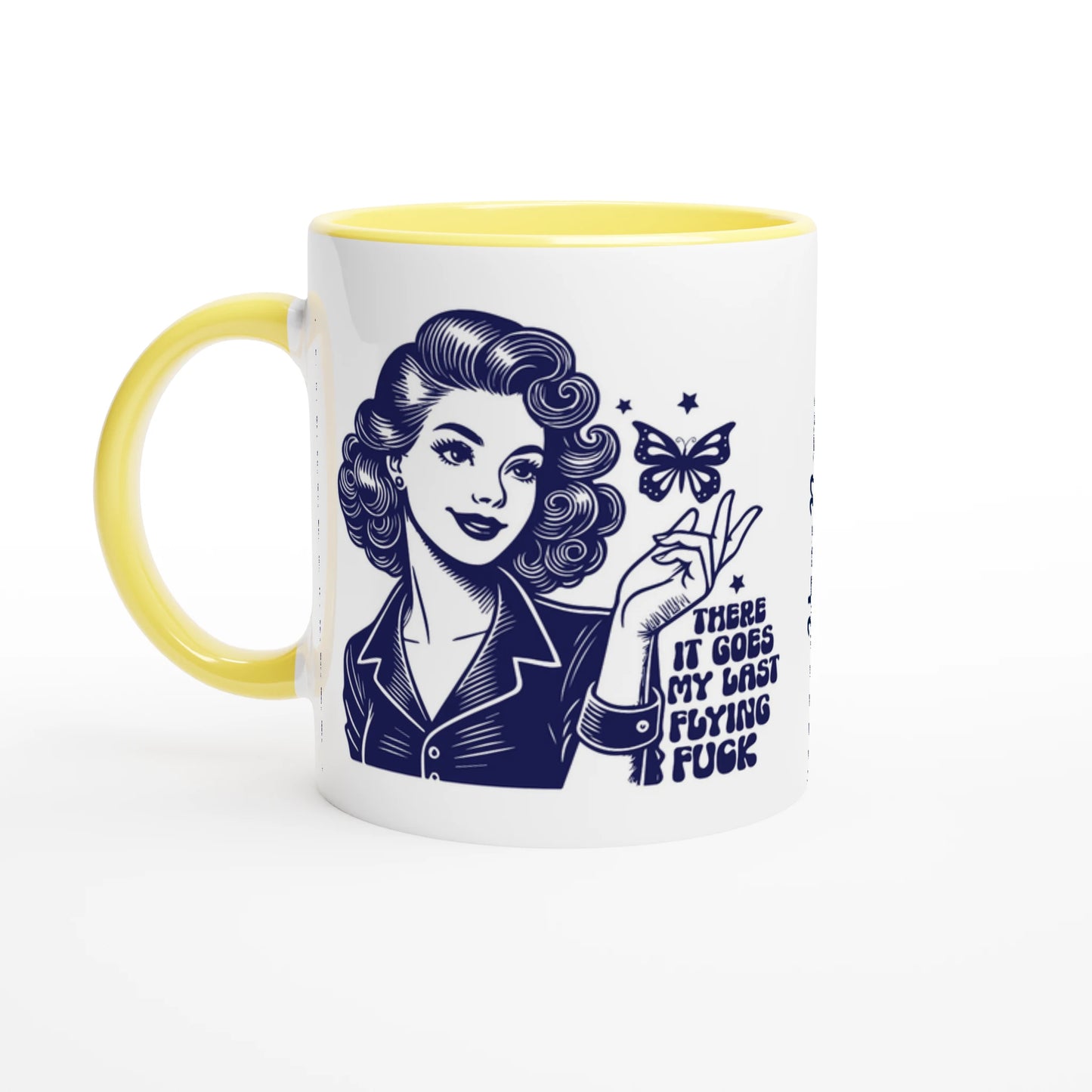 There Goes My Last Flying - Personalised 11oz Ceramic Mug Ceramic Yellow , Retro Woman Sarcastic Vintage Housewife , 11oz Mug