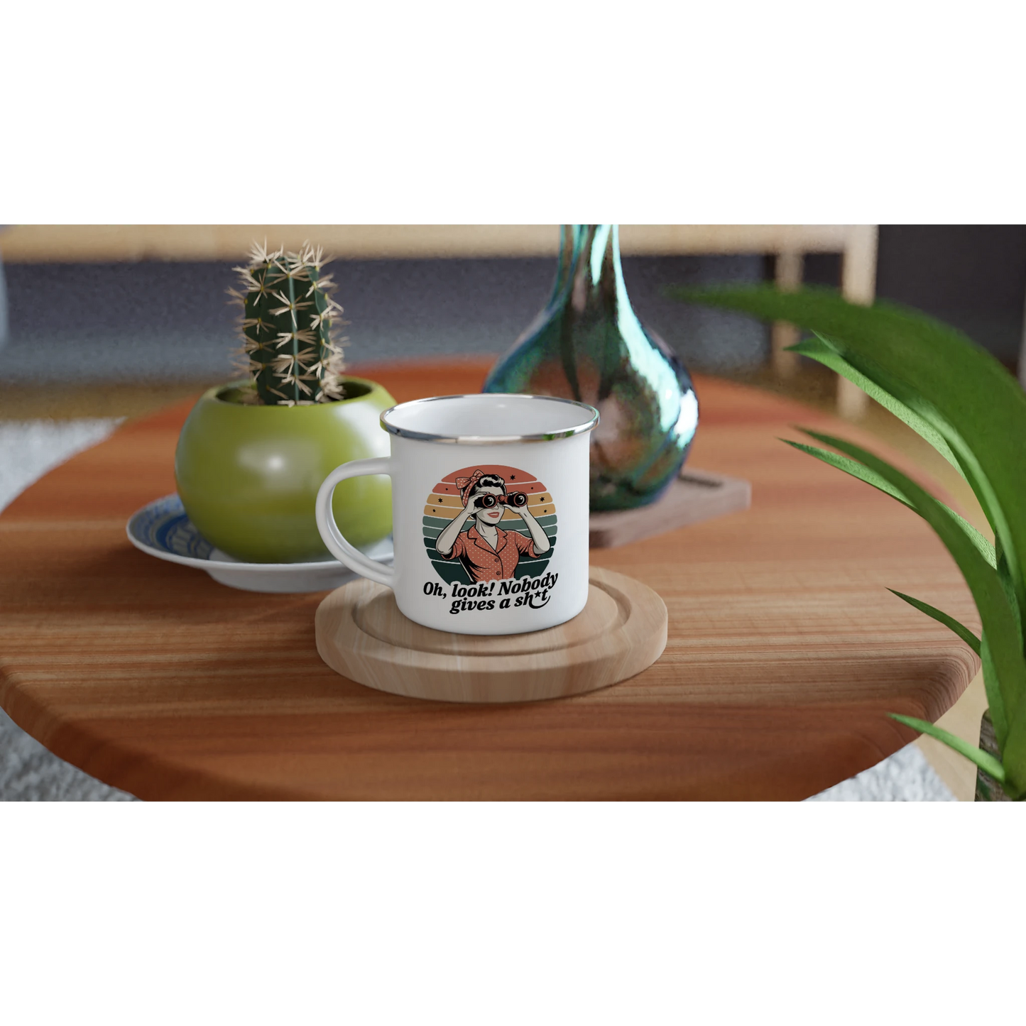 Oh Look, Nobody Gives A - Personalised White 12oz Enamel Mug , Retro Woman Sarcastic Vintage Housewife , Enamel Mug