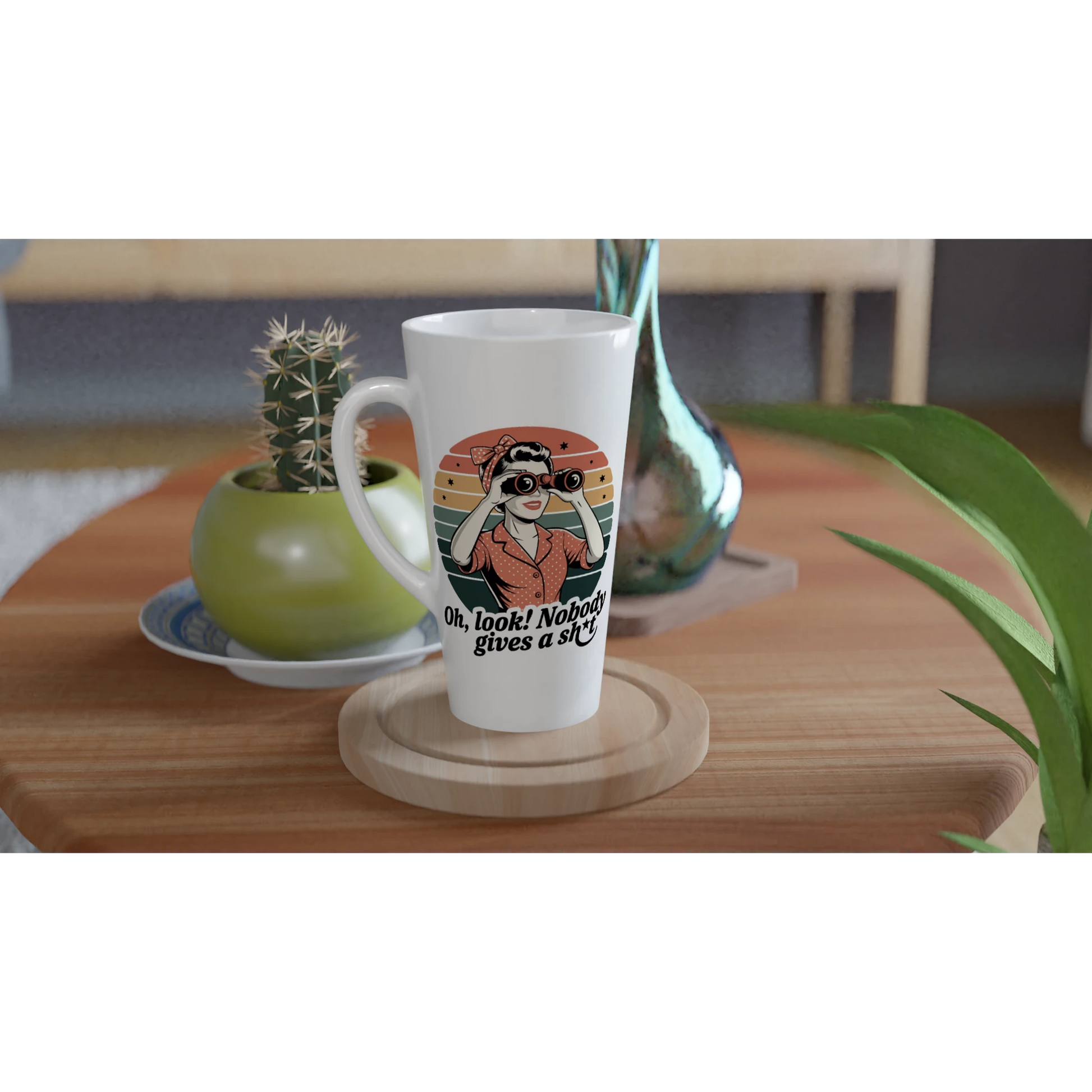 Oh Look, Nobody Gives A - Personalised White Latte 17oz Ceramic Mug , Retro Woman Sarcastic Vintage Housewife , Latte Mug