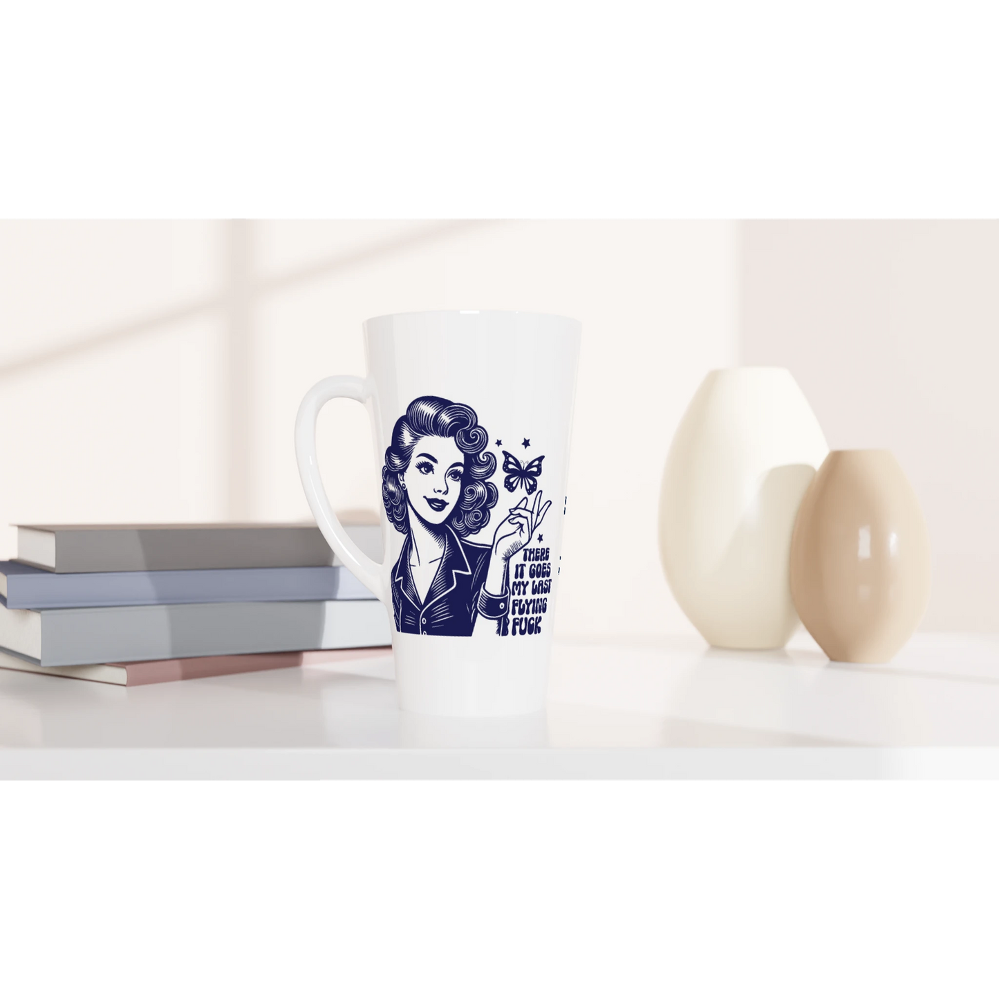 There Goes My Last Flying - Personalised White Latte 17oz Ceramic Mug , Retro Woman Sarcastic Vintage Housewife , Latte Mug