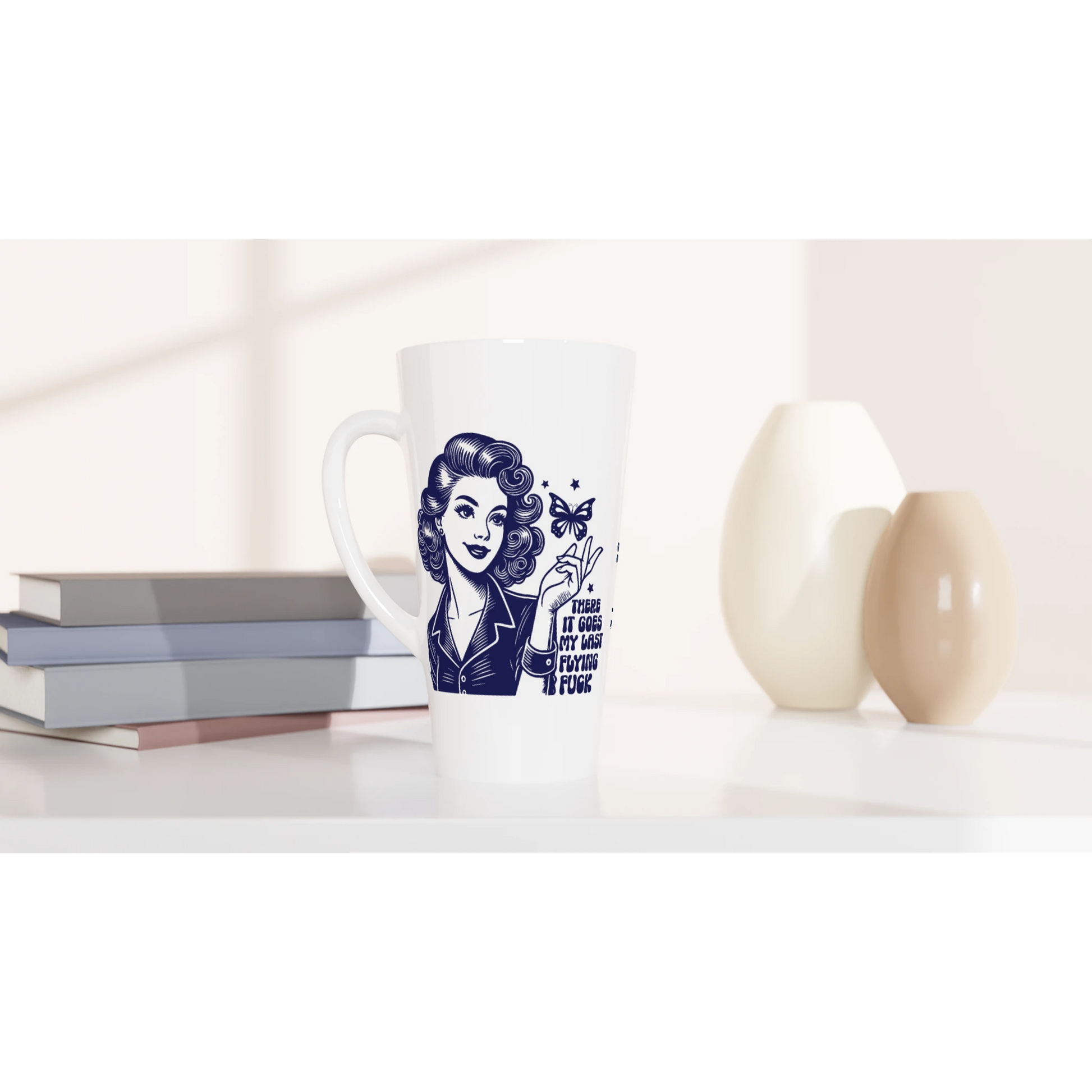 There Goes My Last Flying - Personalised White Latte 17oz Ceramic Mug , Retro Woman Sarcastic Vintage Housewife , Latte Mug