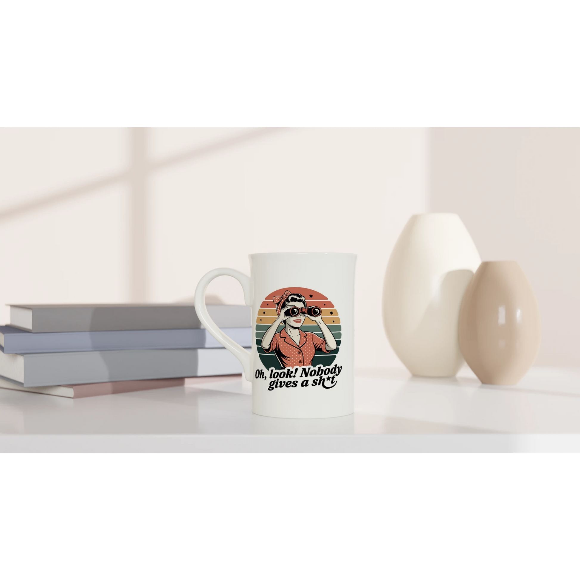 Oh Look, Nobody Gives A - Personalised White 10oz Porcelain Slim Mug , Retro Woman Sarcastic Vintage Housewife , Porcelain Mug