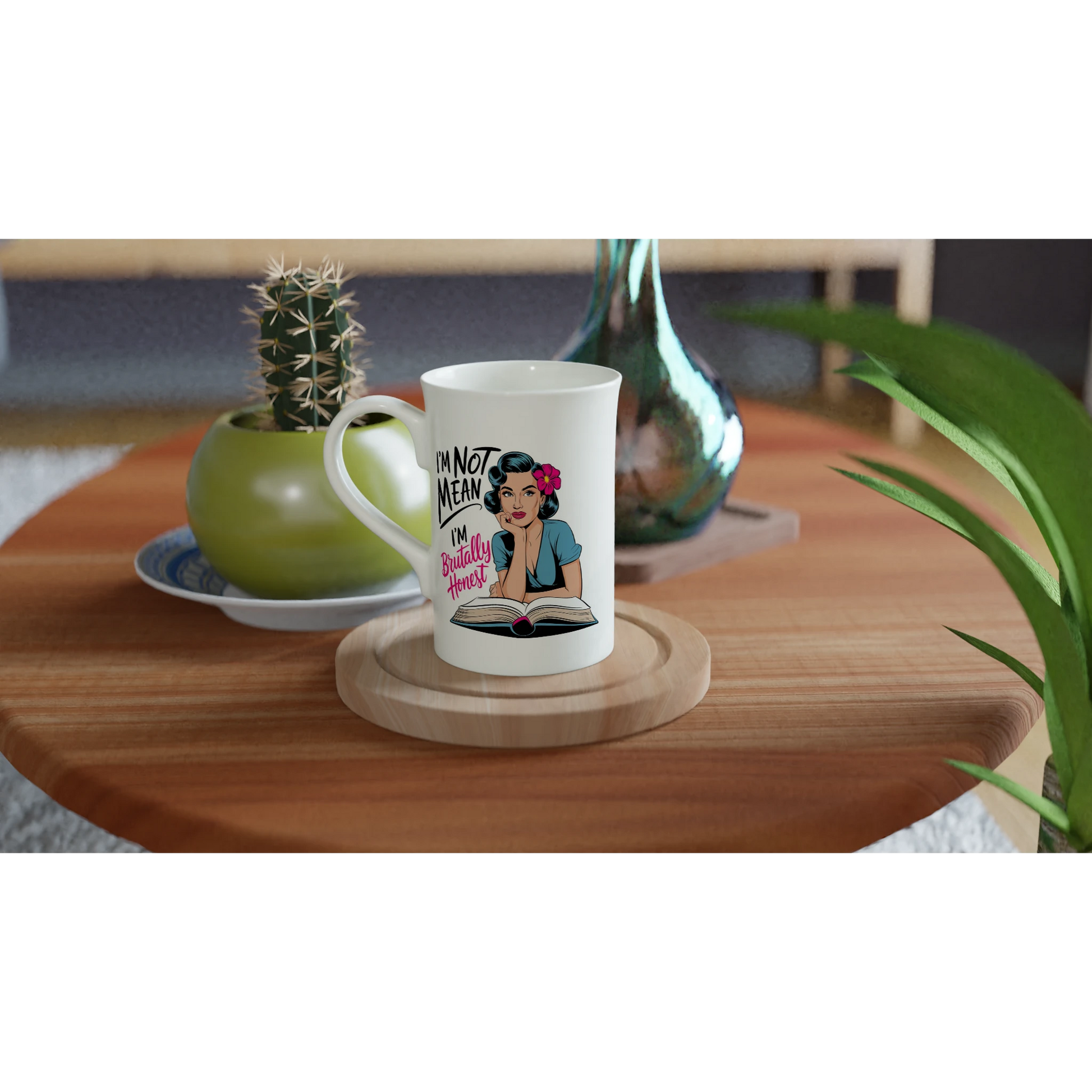 I'm Not Mean, I'm Brutally Honest - Personalised White 10oz Porcelain Slim Mug , Retro Woman Sarcastic Vintage Housewife , Porcelain Mug