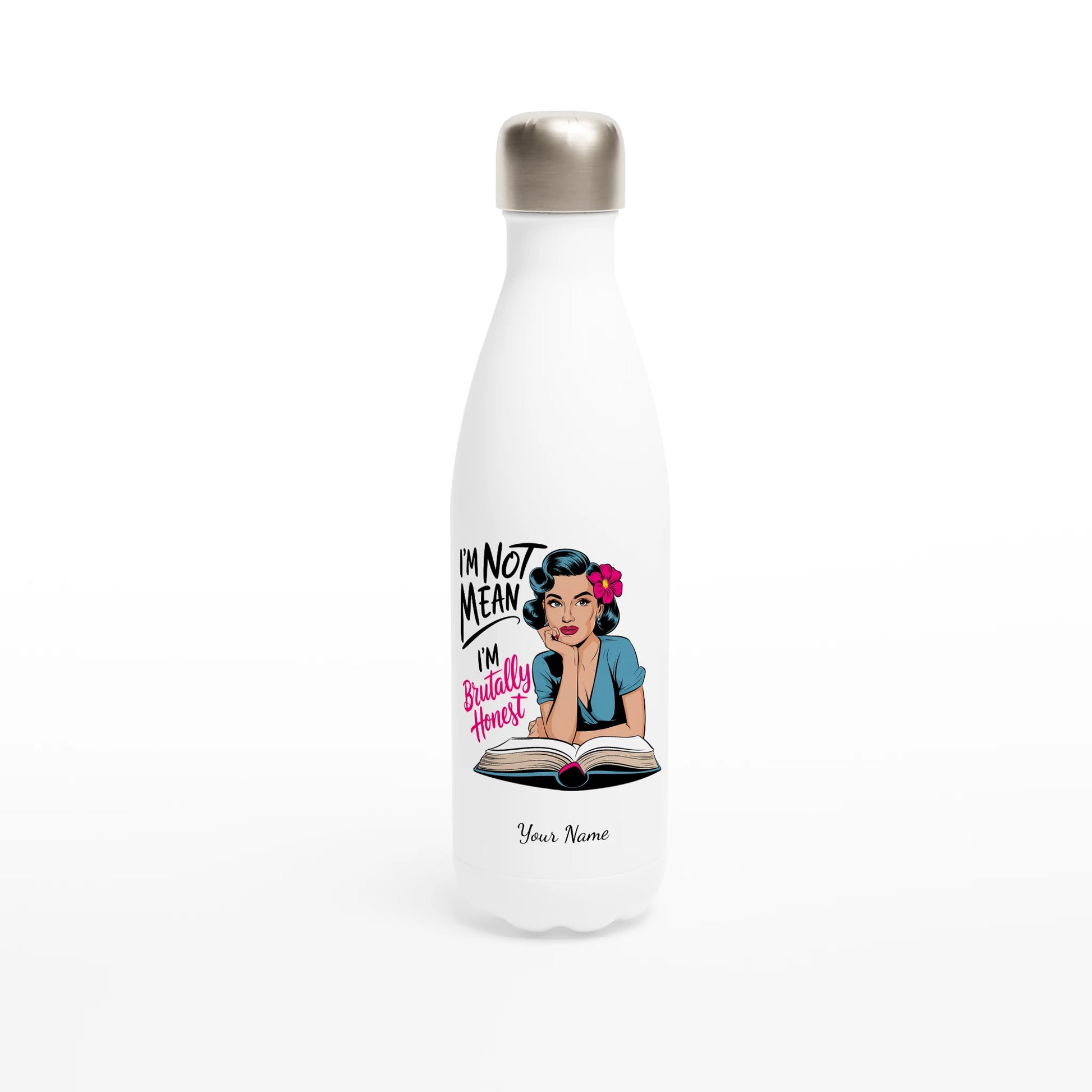 I'm Not Mean, I'm Brutally Honest - Personalised White 17oz Stainless Steel Water Bottle Default Title , Retro Woman Sarcastic Vintage Housewife , Water Bottle