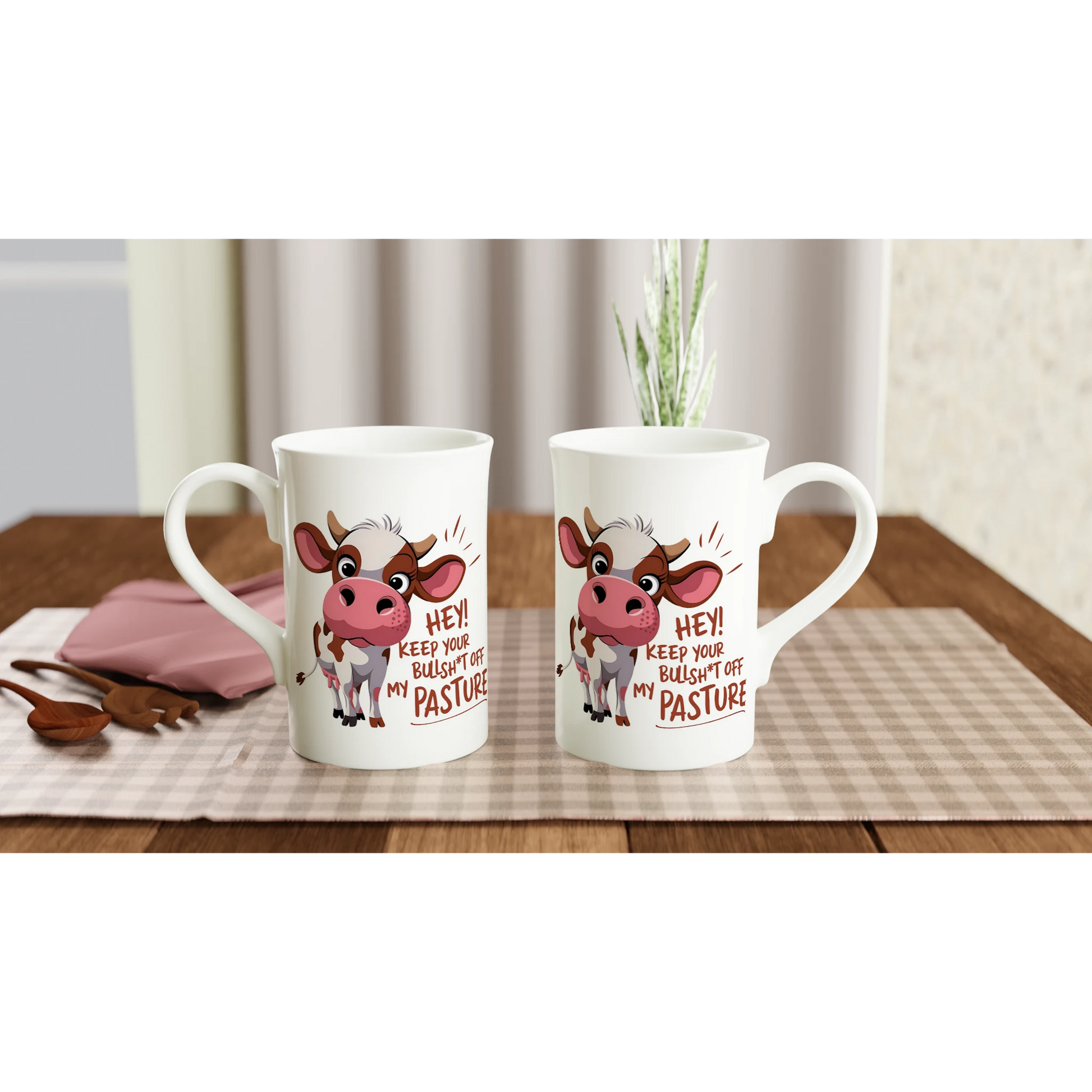 Hey, Keep Your Bull Off My Pasture - Personalised White 10oz Porcelain Slim Mug , Animal Sarcastic , Porcelain Mug