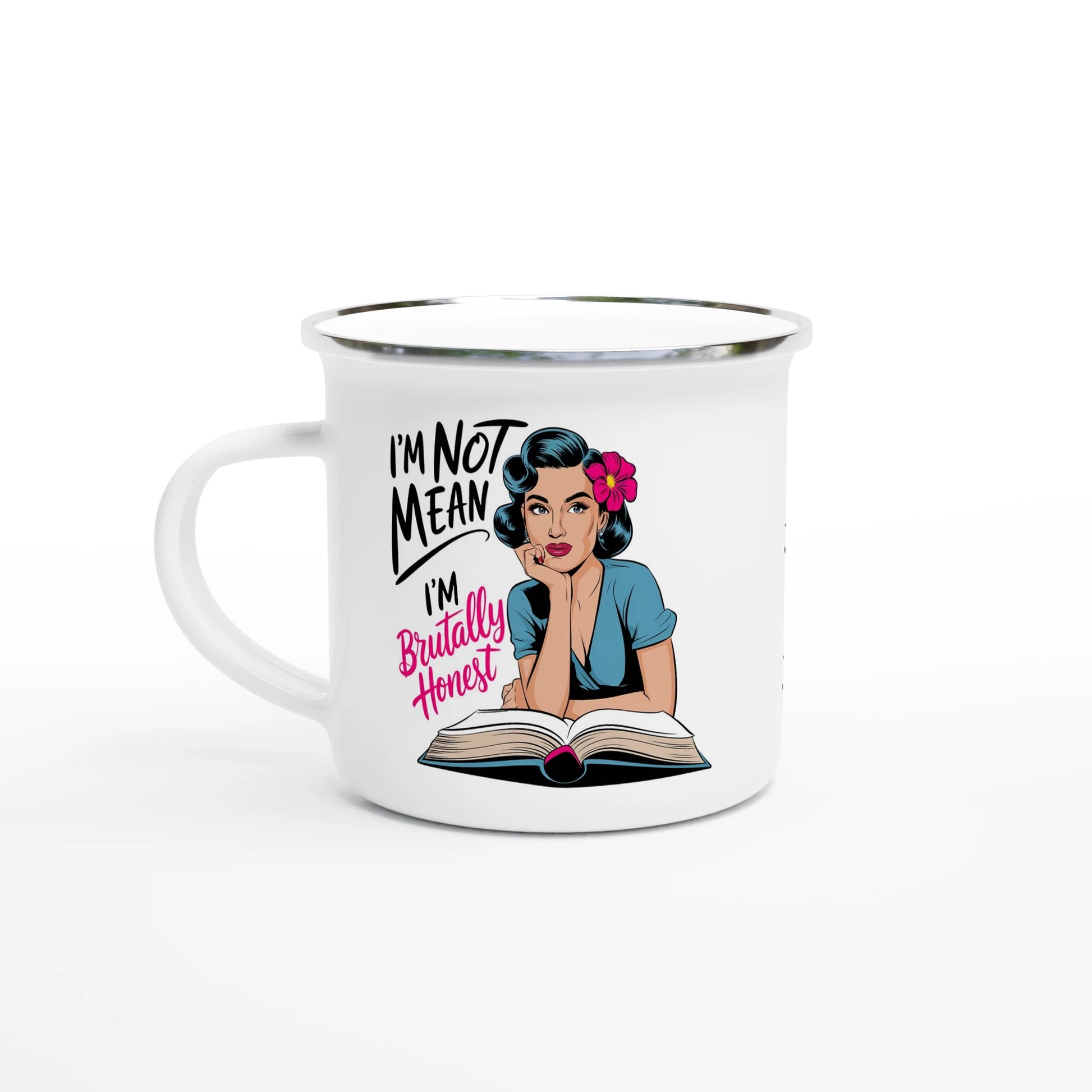 I'm Not Mean, I'm Brutally Honest - Personalised White 12oz Enamel Mug Default Title , Retro Woman Sarcastic Vintage Housewife , Enamel Mug