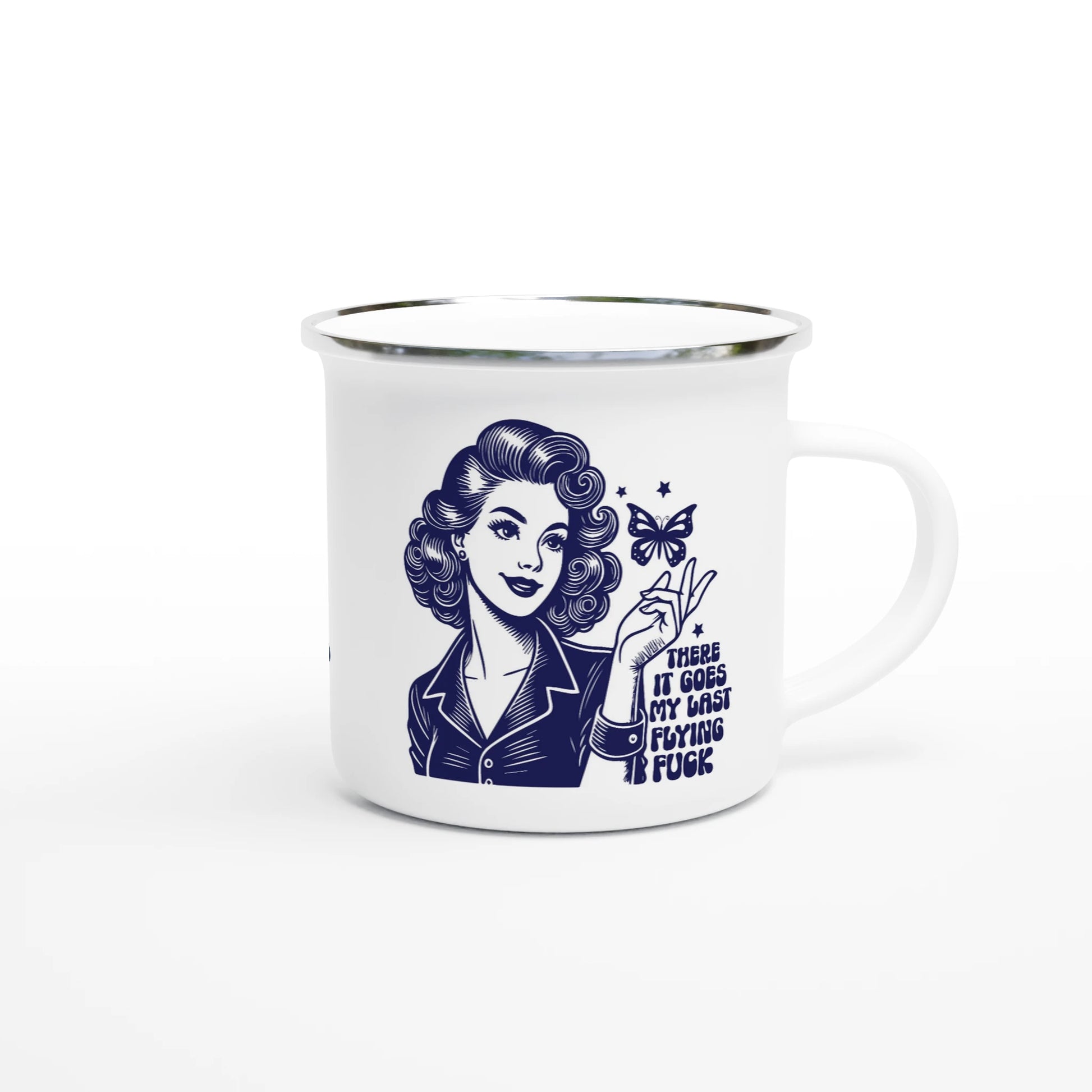There Goes My Last Flying - Personalised White 12oz Enamel Mug , Retro Woman Sarcastic Vintage Housewife , Enamel Mug