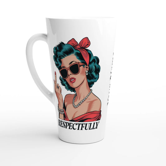 Respectfully, Retro Woman With Middle Finger - Personalised White Latte 17oz Ceramic Mug Default Title , Retro Woman Sarcastic Vintage Housewife , Latte Mug