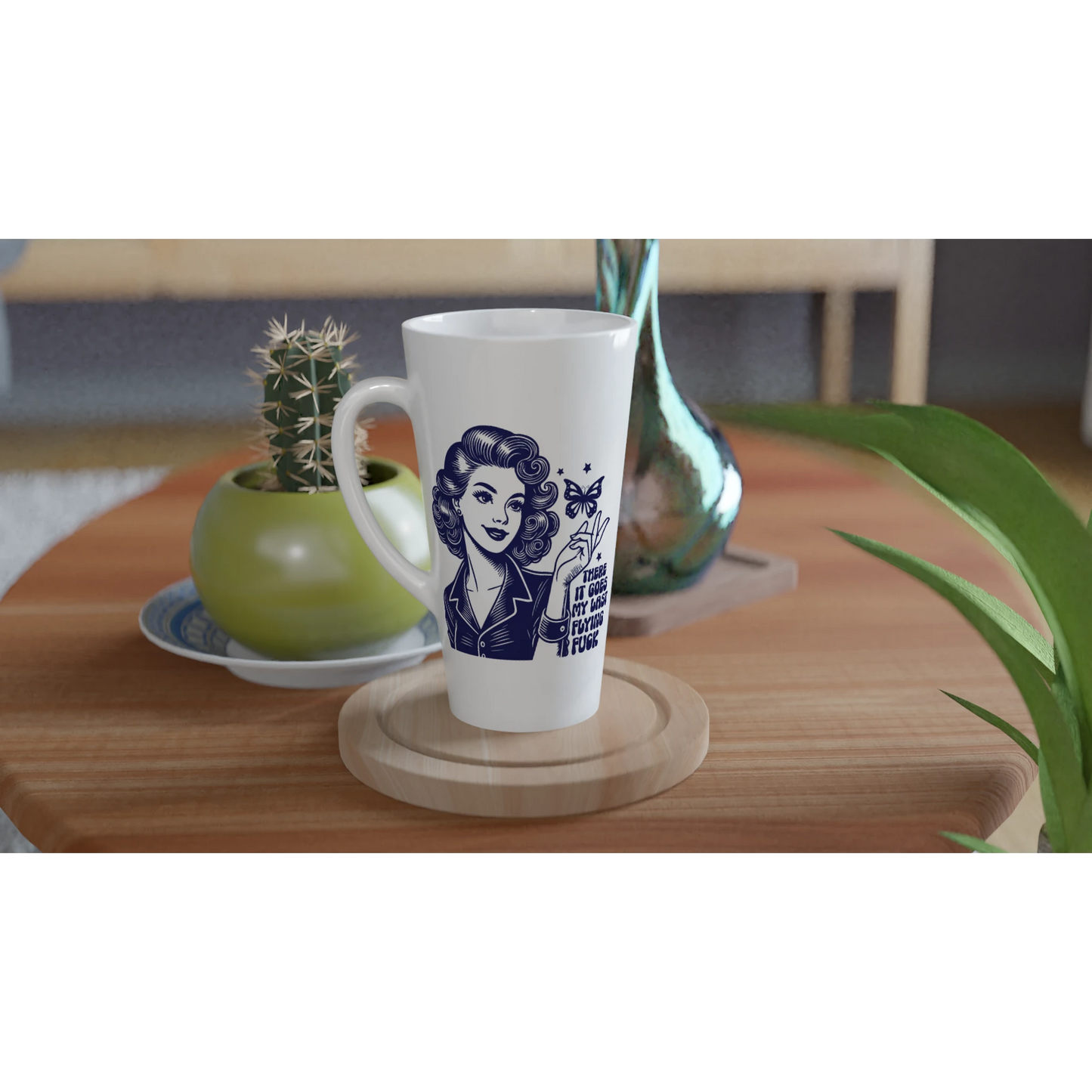 There Goes My Last Flying - Personalised White Latte 17oz Ceramic Mug , Retro Woman Sarcastic Vintage Housewife , Latte Mug