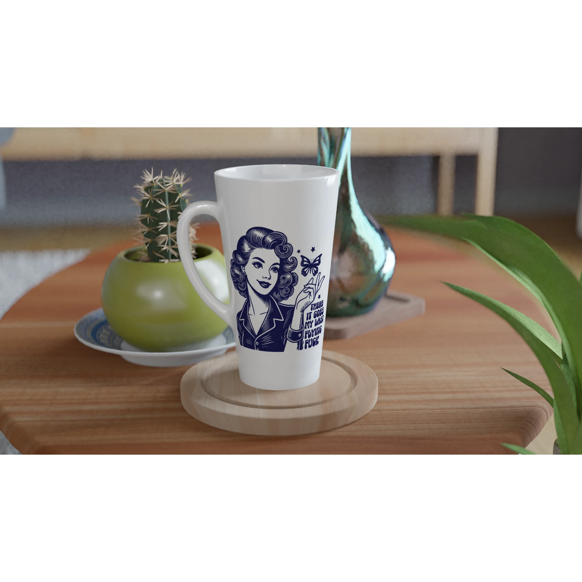 There Goes My Last Flying - Personalised White Latte 17oz Ceramic Mug , Retro Woman Sarcastic Vintage Housewife , Latte Mug