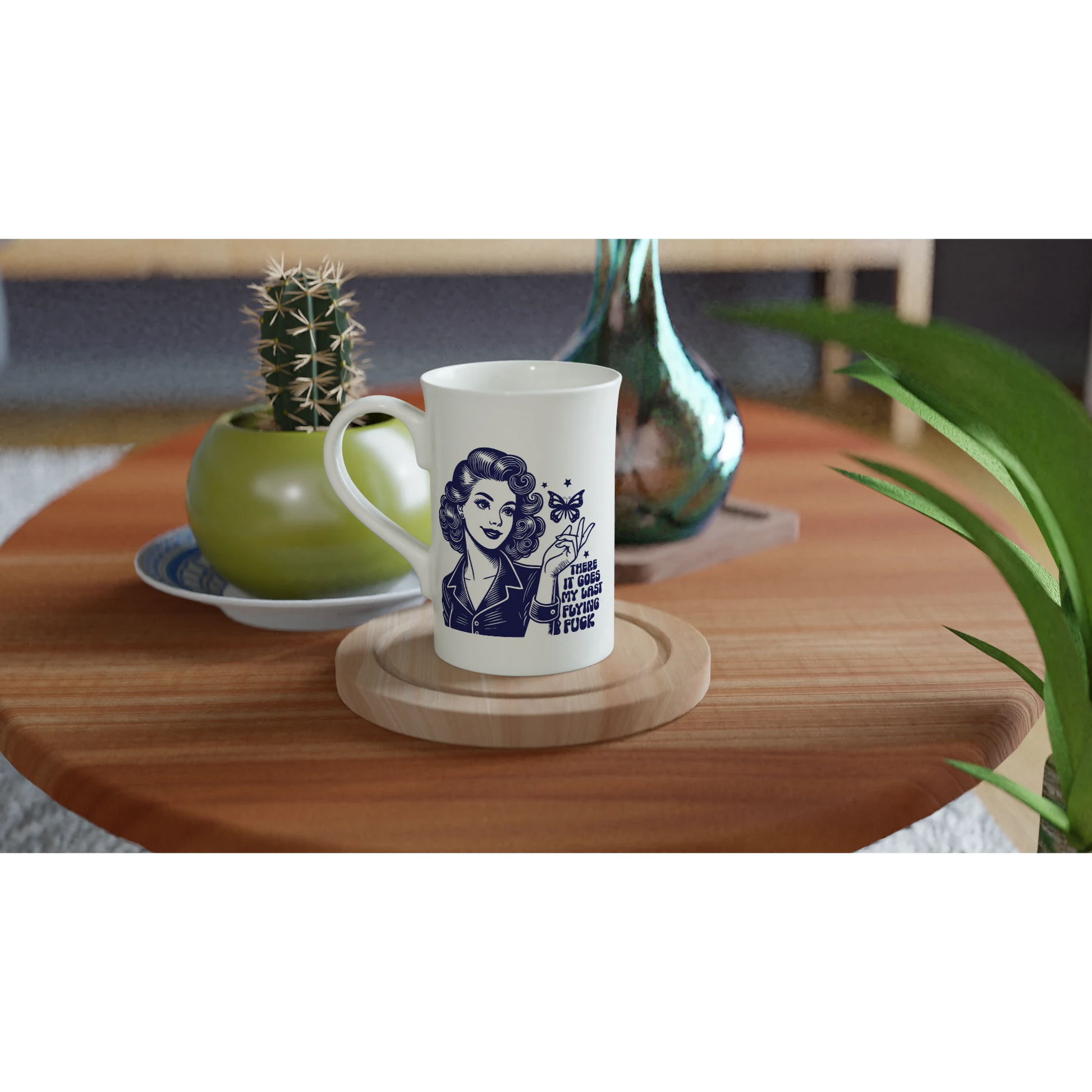 There Goes My Last Flying - Personalised White 10oz Porcelain Slim Mug , Retro Woman Sarcastic Vintage Housewife , Porcelain Mug