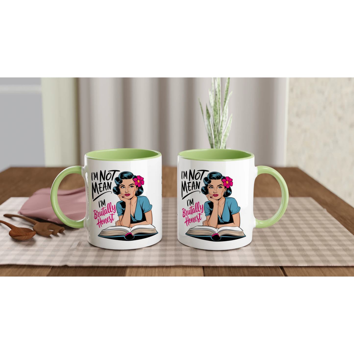 I'm Not Mean, I'm Brutally Honest - Personalised 11oz Ceramic Mug , Retro Woman Sarcastic Vintage Housewife , 11oz Mug
