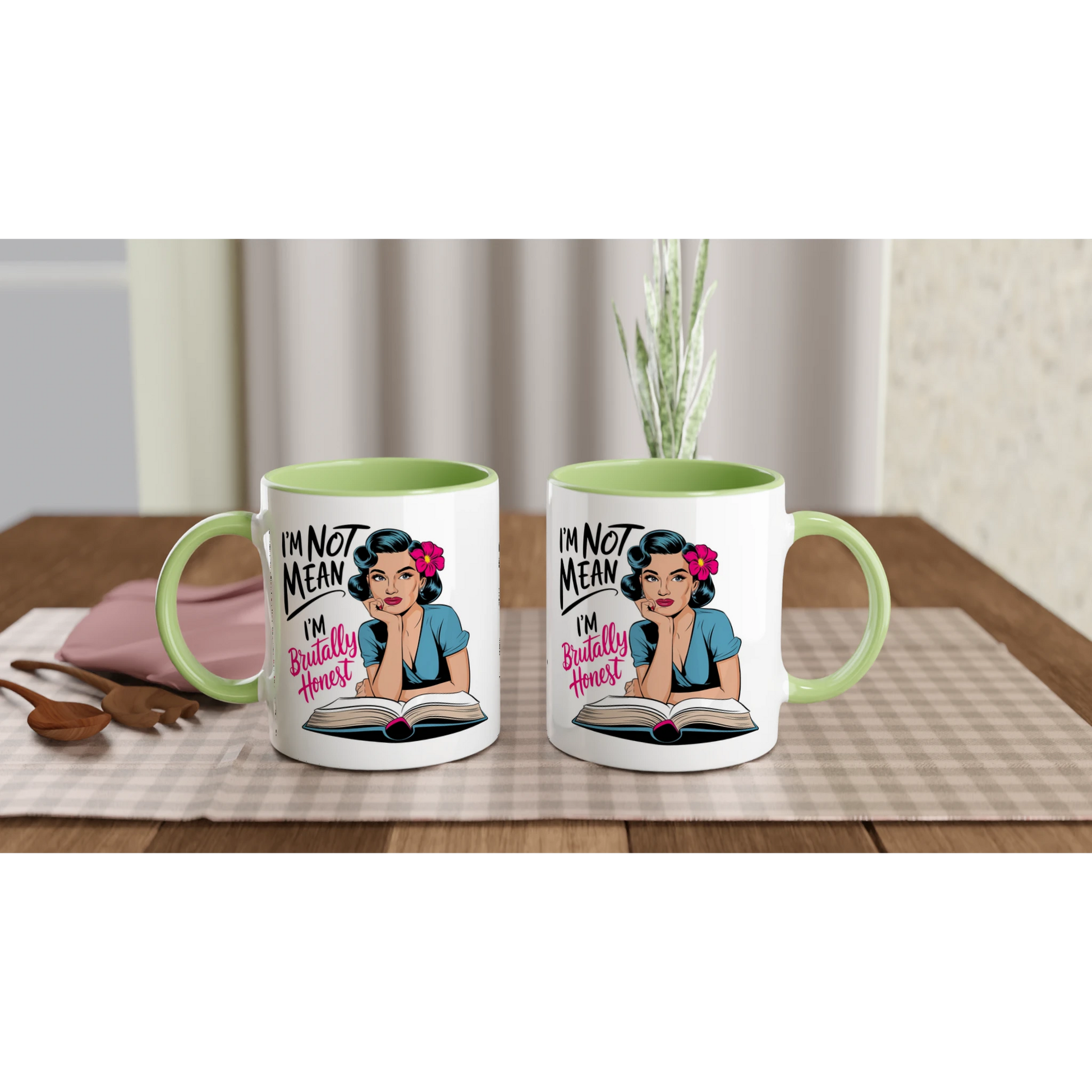 I'm Not Mean, I'm Brutally Honest - Personalised 11oz Ceramic Mug , Retro Woman Sarcastic Vintage Housewife , 11oz Mug