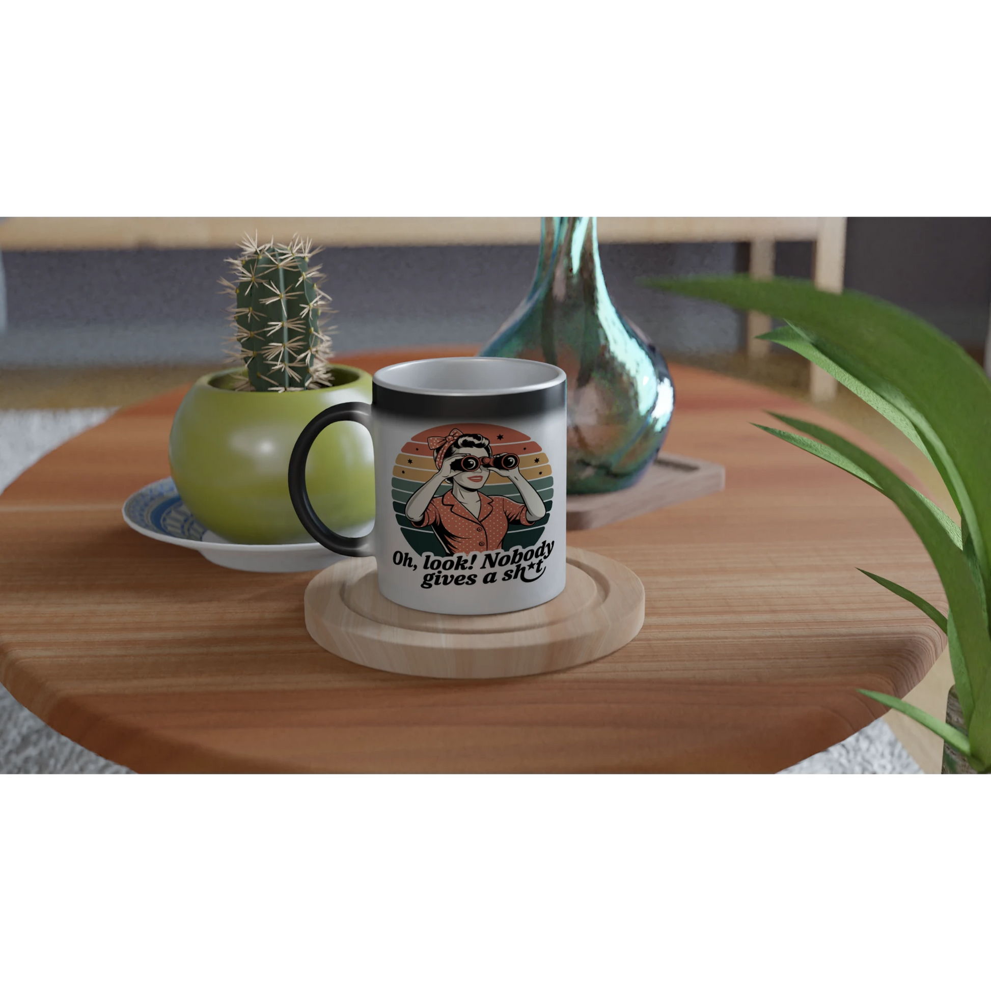 Oh Look, Nobody Gives A - Personalised Magic 11oz Ceramic Mug , Retro Woman Sarcastic Vintage Housewife , Magic Mug