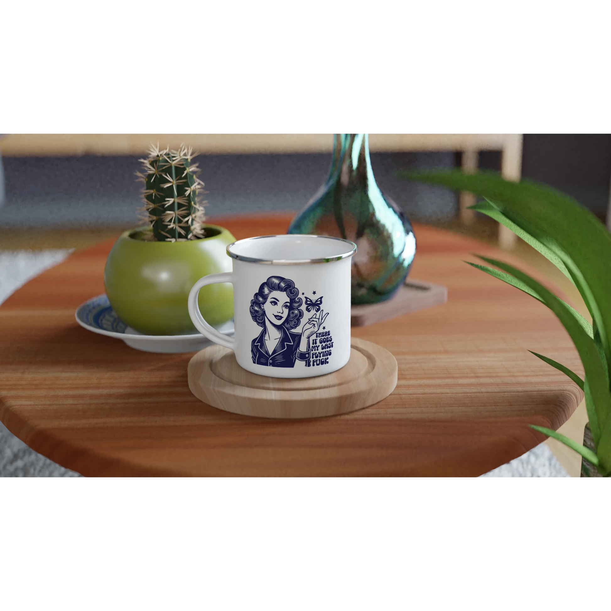 There Goes My Last Flying - Personalised White 12oz Enamel Mug , Retro Woman Sarcastic Vintage Housewife , Enamel Mug