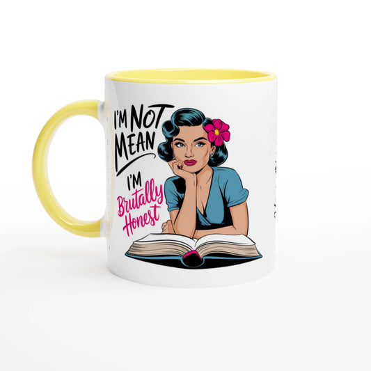 I'm Not Mean, I'm Brutally Honest - Personalised 11oz Ceramic Mug Ceramic Yellow , Retro Woman Sarcastic Vintage Housewife , 11oz Mug