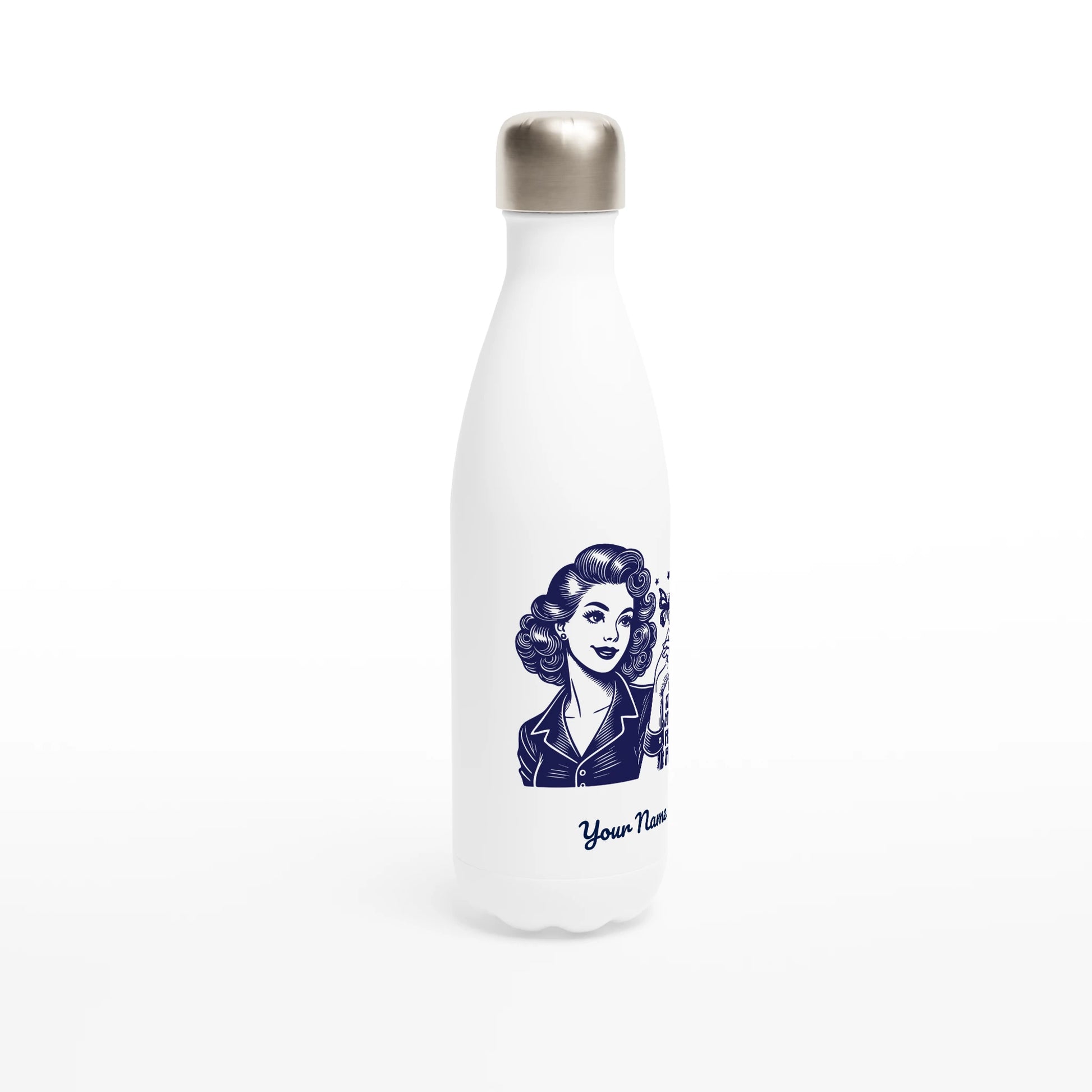 There Goes My Last Flying - Personalised White 17oz Stainless Steel Water Bottle , Retro Woman Sarcastic Vintage Housewife , Water Bottle