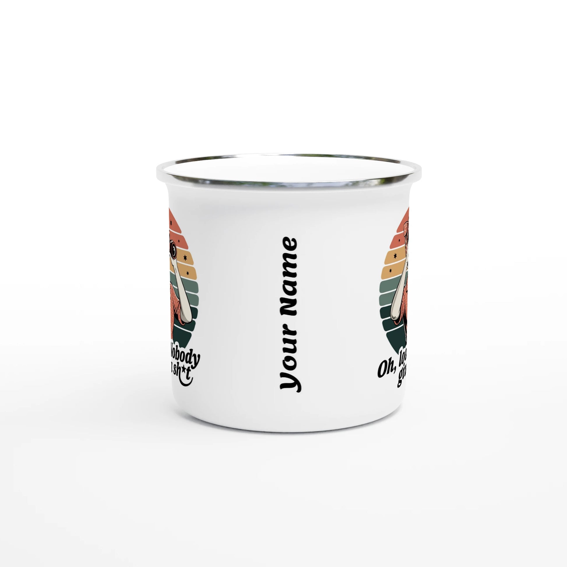 Oh Look, Nobody Gives A - Personalised White 12oz Enamel Mug , Retro Woman Sarcastic Vintage Housewife , Enamel Mug
