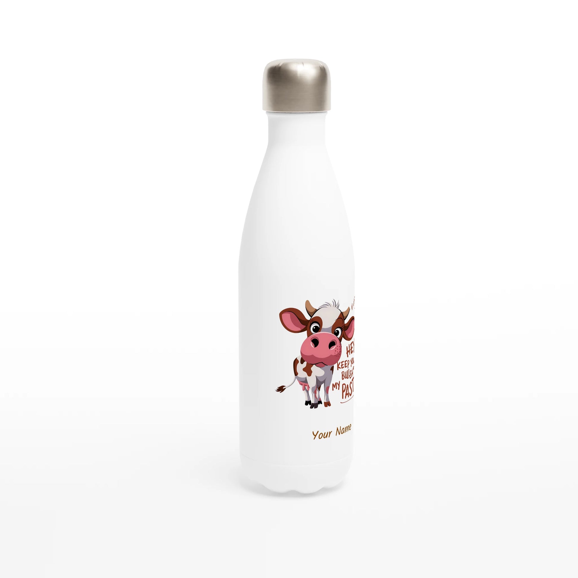 Hey, Keep Your Bull Off My Pasture - Personalised White 17oz Stainless Steel Water Bottle , Animal Sarcastic , Water Bottle