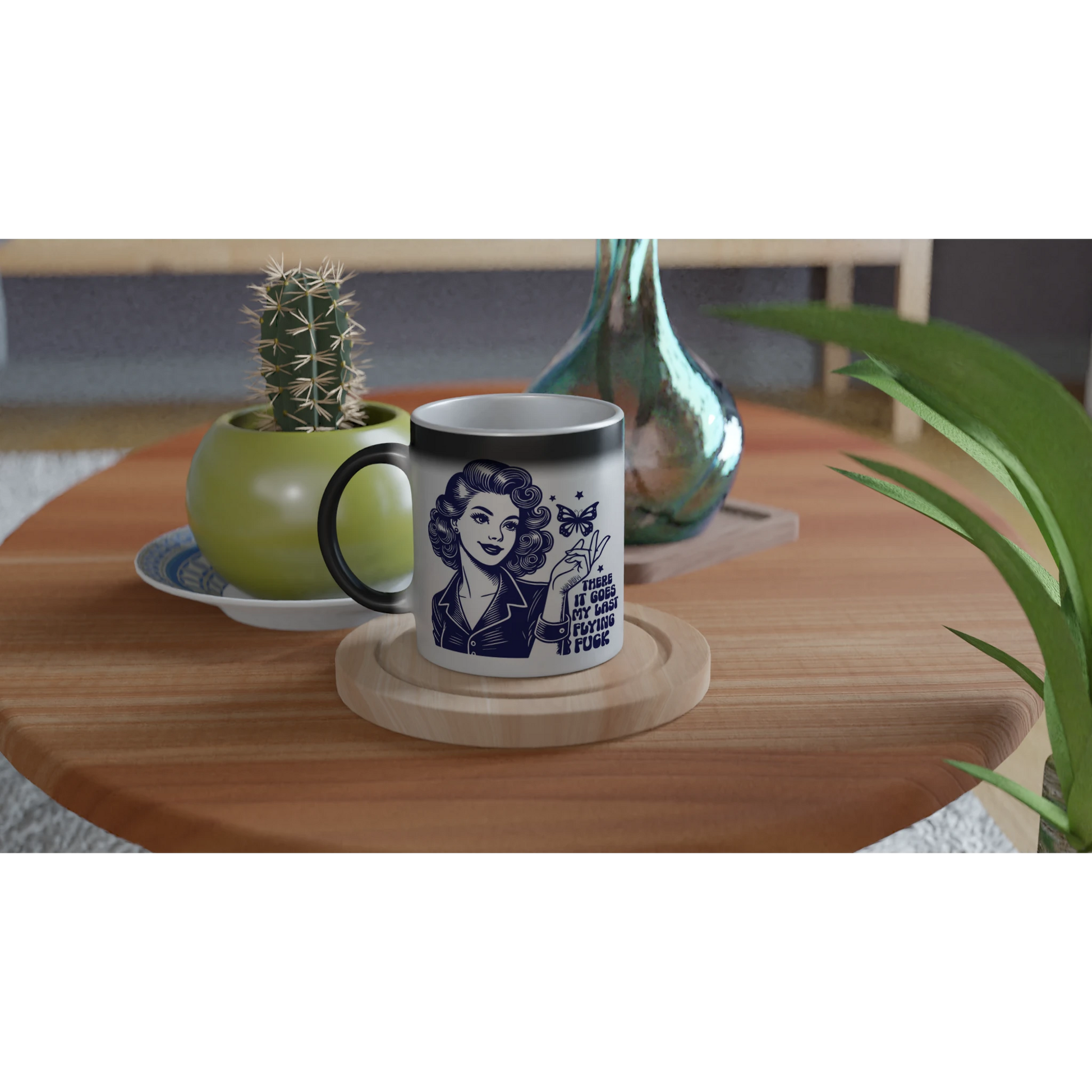 There Goes My Last Flying - Personalised Magic 11oz Ceramic Mug , Retro Woman Sarcastic Vintage Housewife , Magic Mug