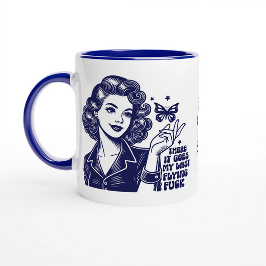 There Goes My Last Flying - Personalised 11oz Ceramic Mug Ceramic Blue , Retro Woman Sarcastic Vintage Housewife , 11oz Mug