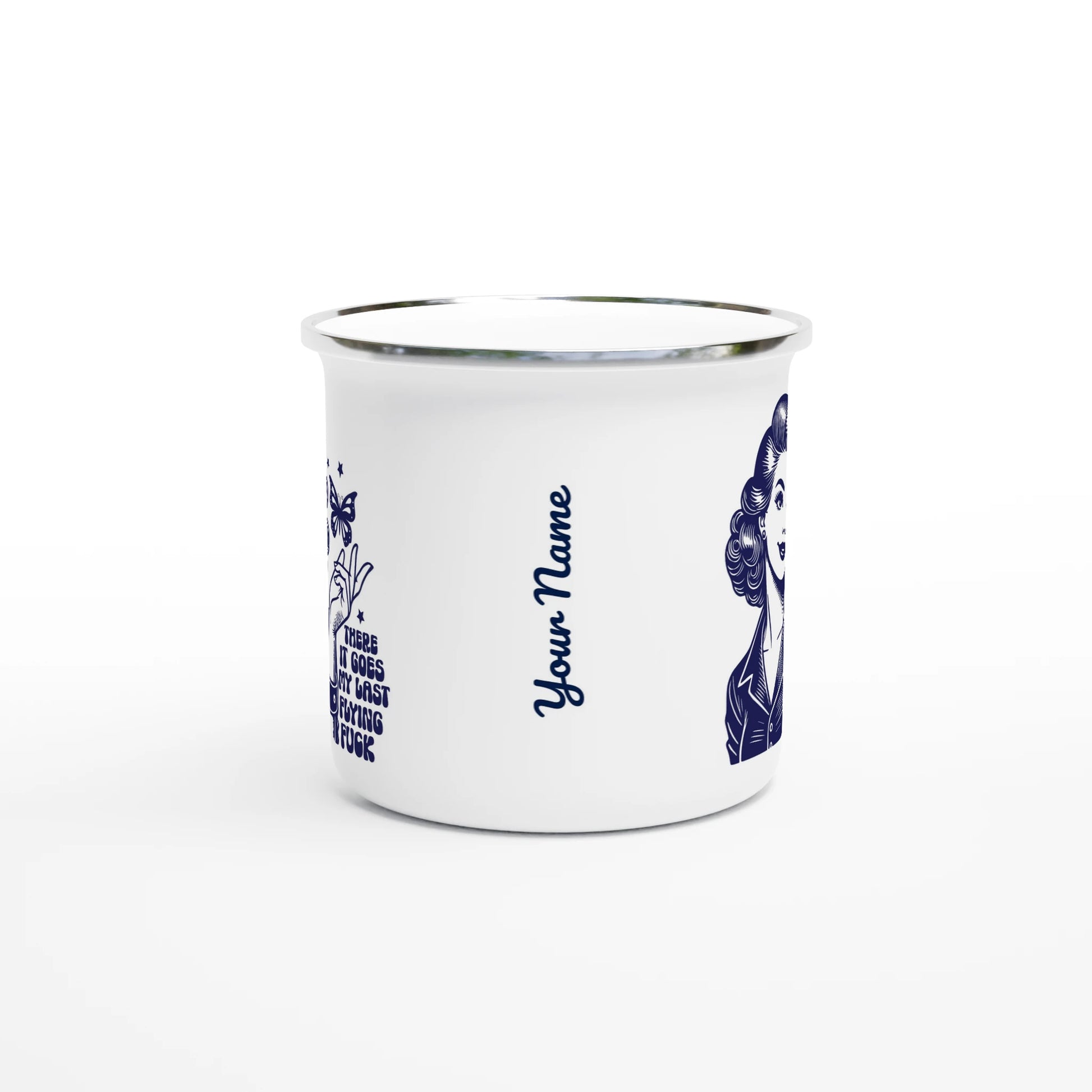 There Goes My Last Flying - Personalised White 12oz Enamel Mug , Retro Woman Sarcastic Vintage Housewife , Enamel Mug
