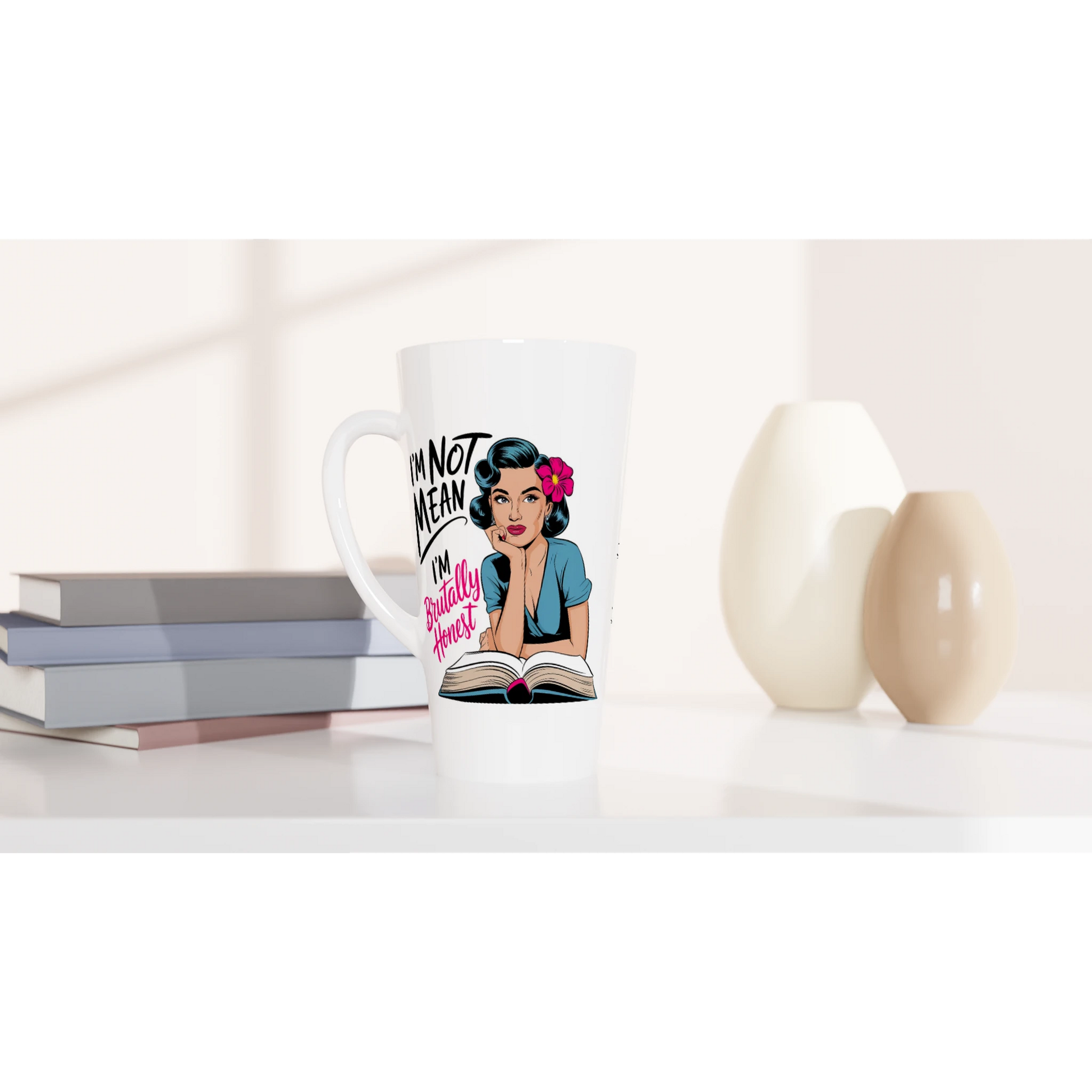 I'm Not Mean, I'm Brutally Honest - Personalised White Latte 17oz Ceramic Mug , Retro Woman Sarcastic Vintage Housewife , Latte Mug