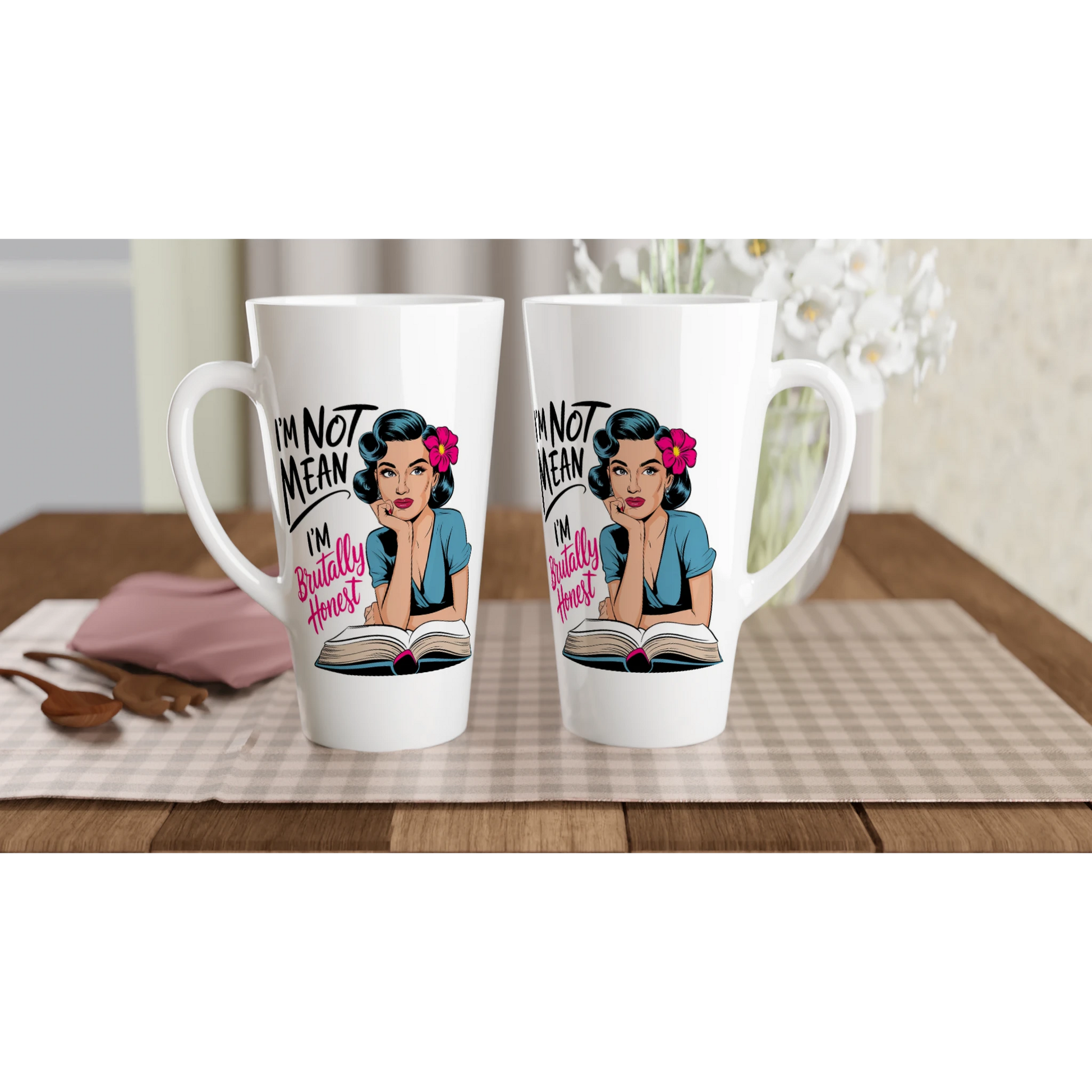 I'm Not Mean, I'm Brutally Honest - Personalised White Latte 17oz Ceramic Mug , Retro Woman Sarcastic Vintage Housewife , Latte Mug