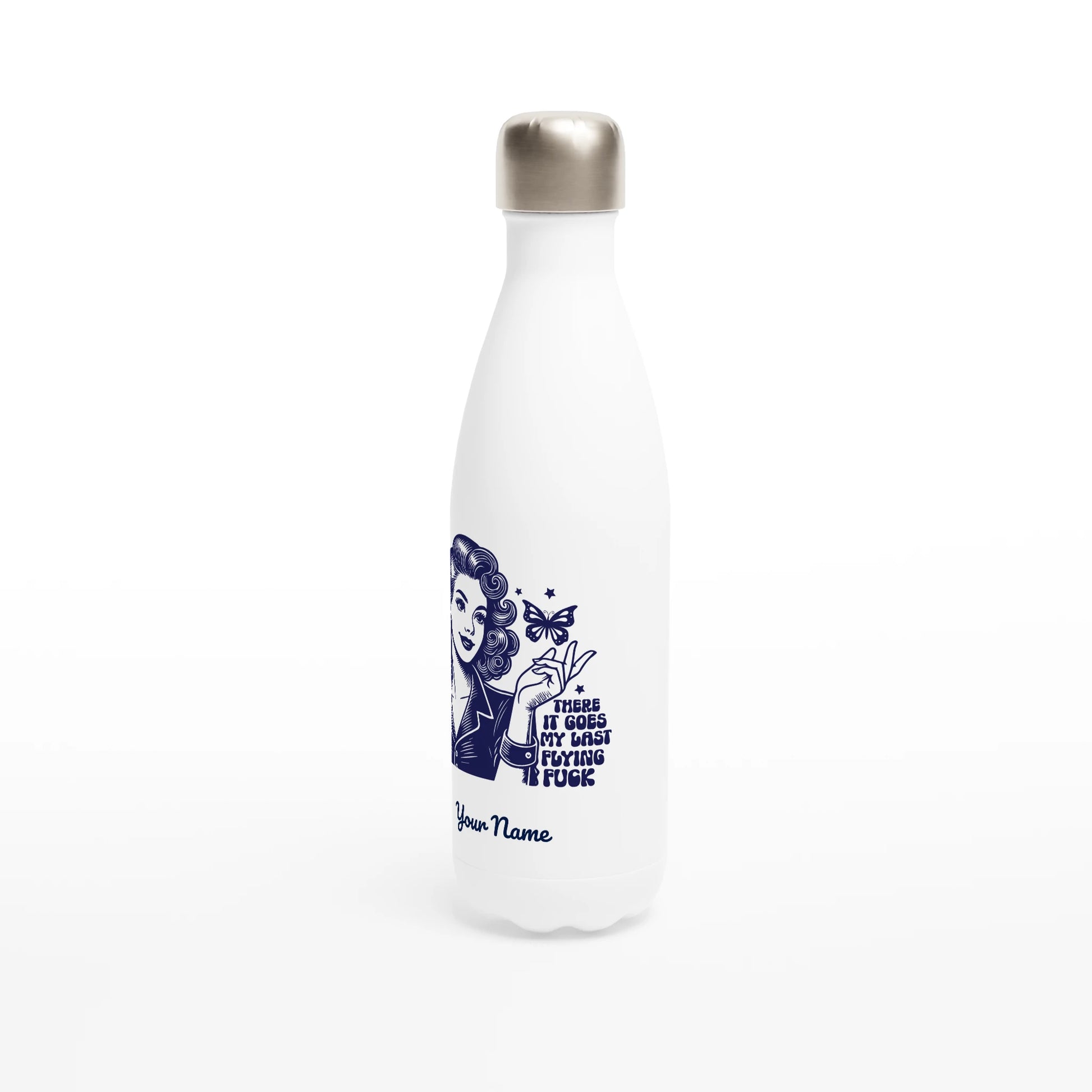 There Goes My Last Flying - Personalised White 17oz Stainless Steel Water Bottle , Retro Woman Sarcastic Vintage Housewife , Water Bottle