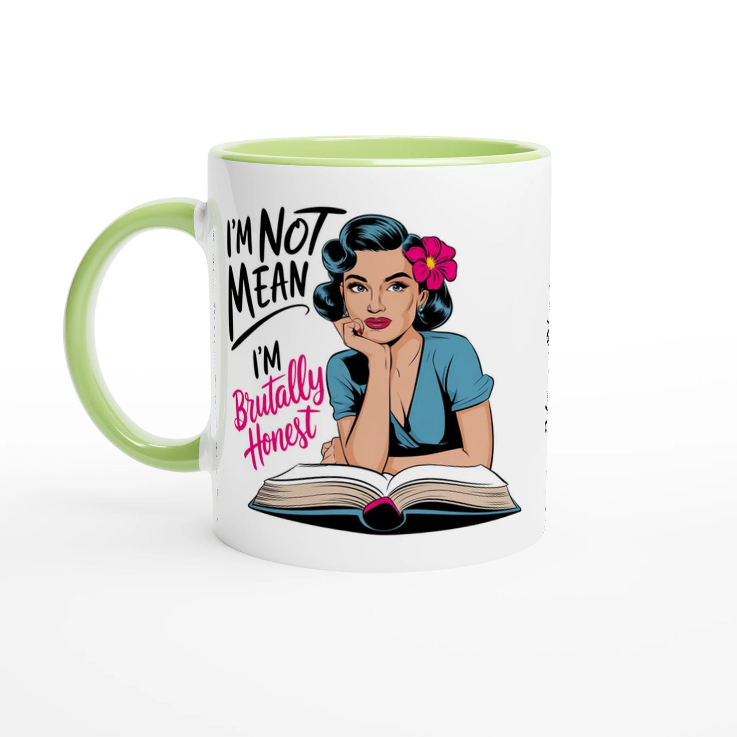 I'm Not Mean, I'm Brutally Honest - Personalised 11oz Ceramic Mug Ceramic Green , Retro Woman Sarcastic Vintage Housewife , 11oz Mug