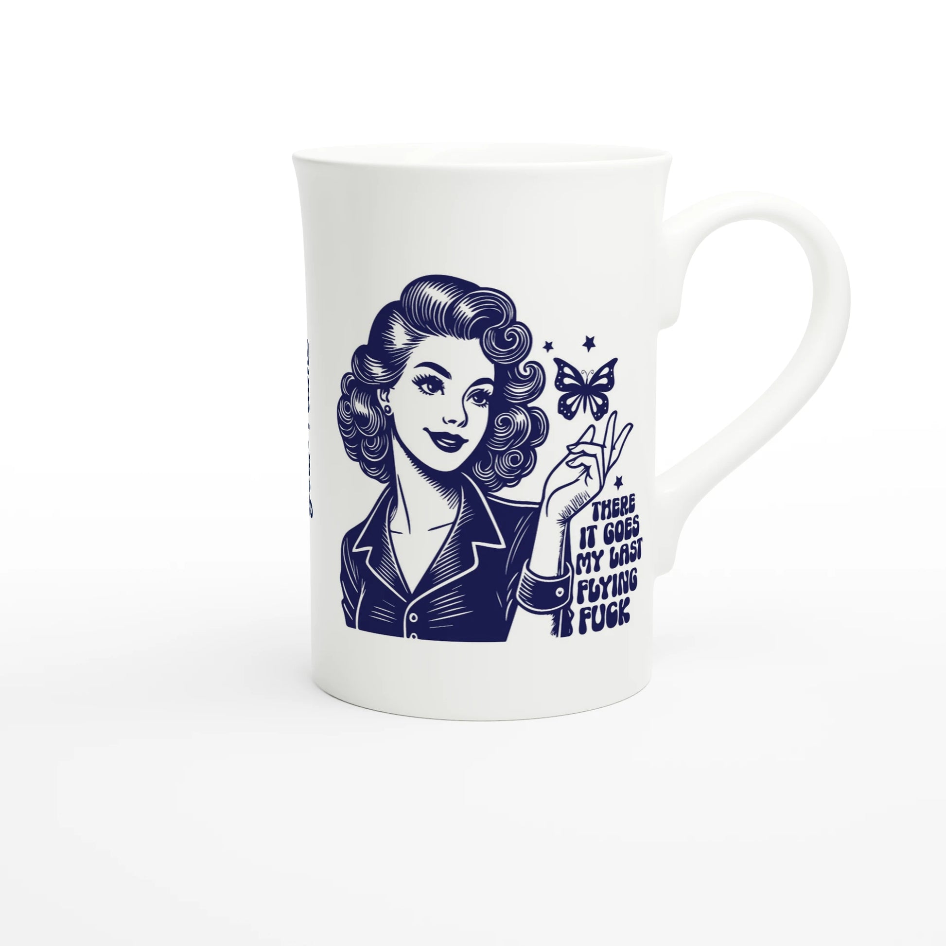 There Goes My Last Flying - Personalised White 10oz Porcelain Slim Mug , Retro Woman Sarcastic Vintage Housewife , Porcelain Mug