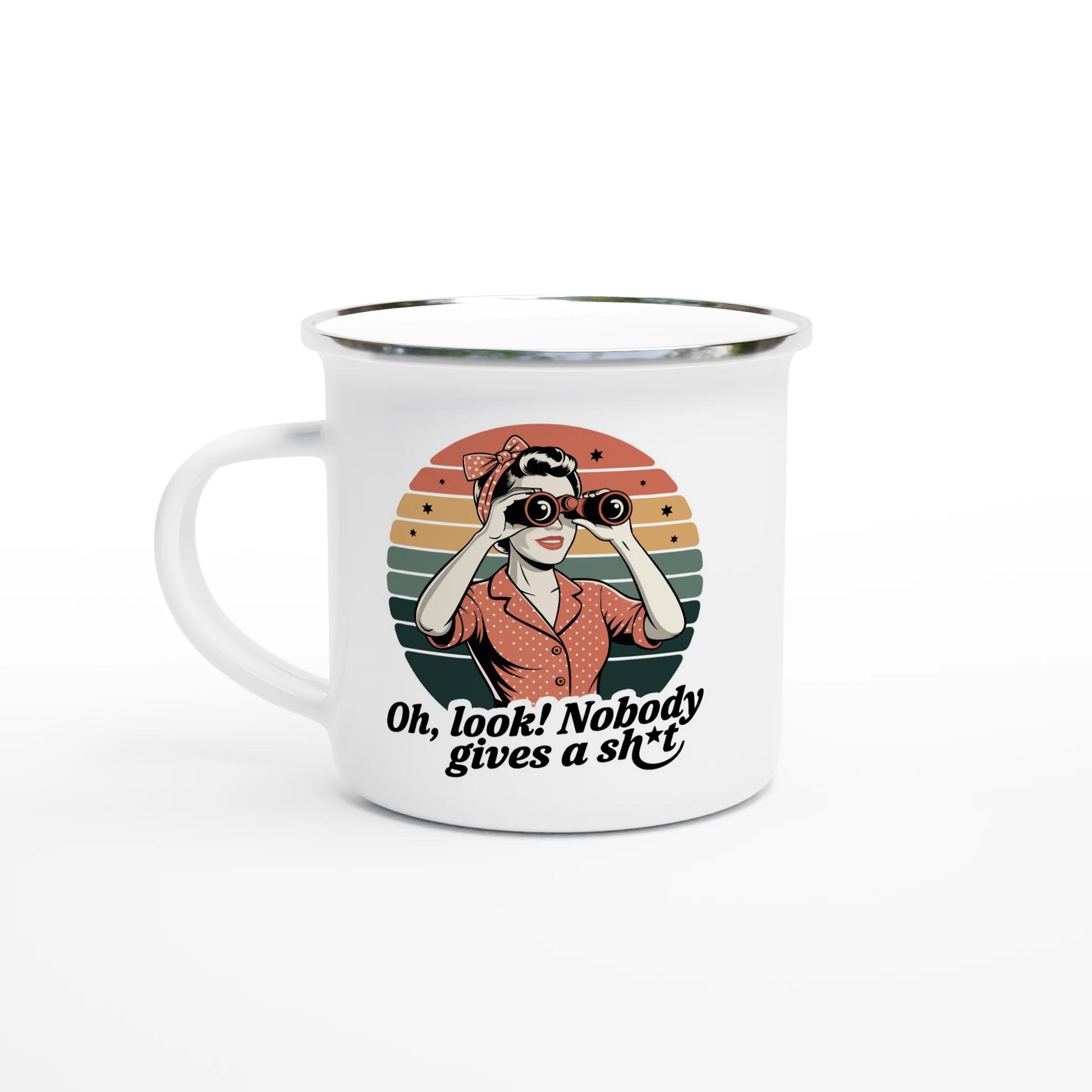 Oh Look, Nobody Gives A - Personalised White 12oz Enamel Mug Default Title , Retro Woman Sarcastic Vintage Housewife , Enamel Mug