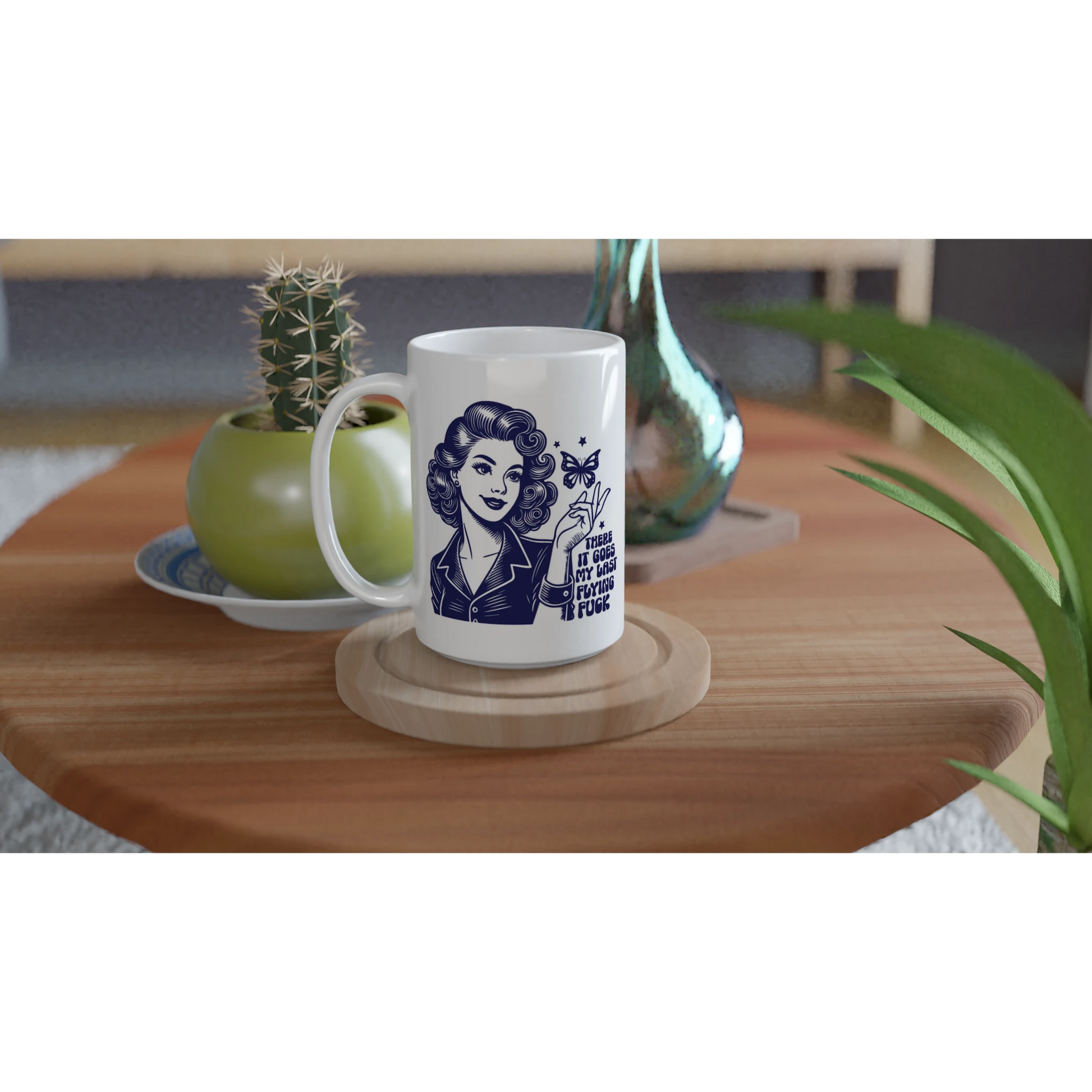 There Goes My Last Flying - Personalised White 15oz Ceramic Mug , Retro Woman Sarcastic Vintage Housewife , 15oz Mug