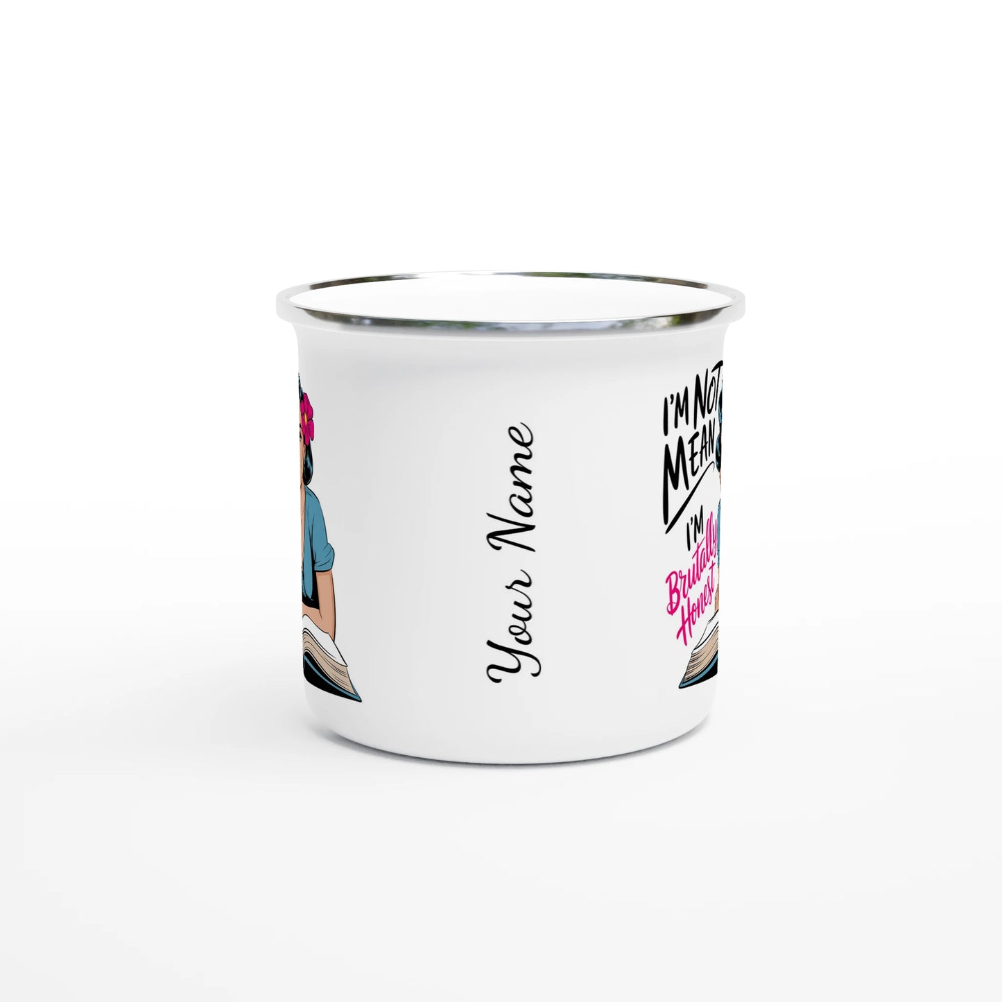 I'm Not Mean, I'm Brutally Honest - Personalised White 12oz Enamel Mug , Retro Woman Sarcastic Vintage Housewife , Enamel Mug