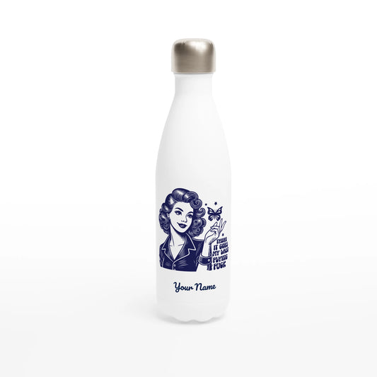 There Goes My Last Flying - Personalised White 17oz Stainless Steel Water Bottle Default Title , Retro Woman Sarcastic Vintage Housewife , Water Bottle