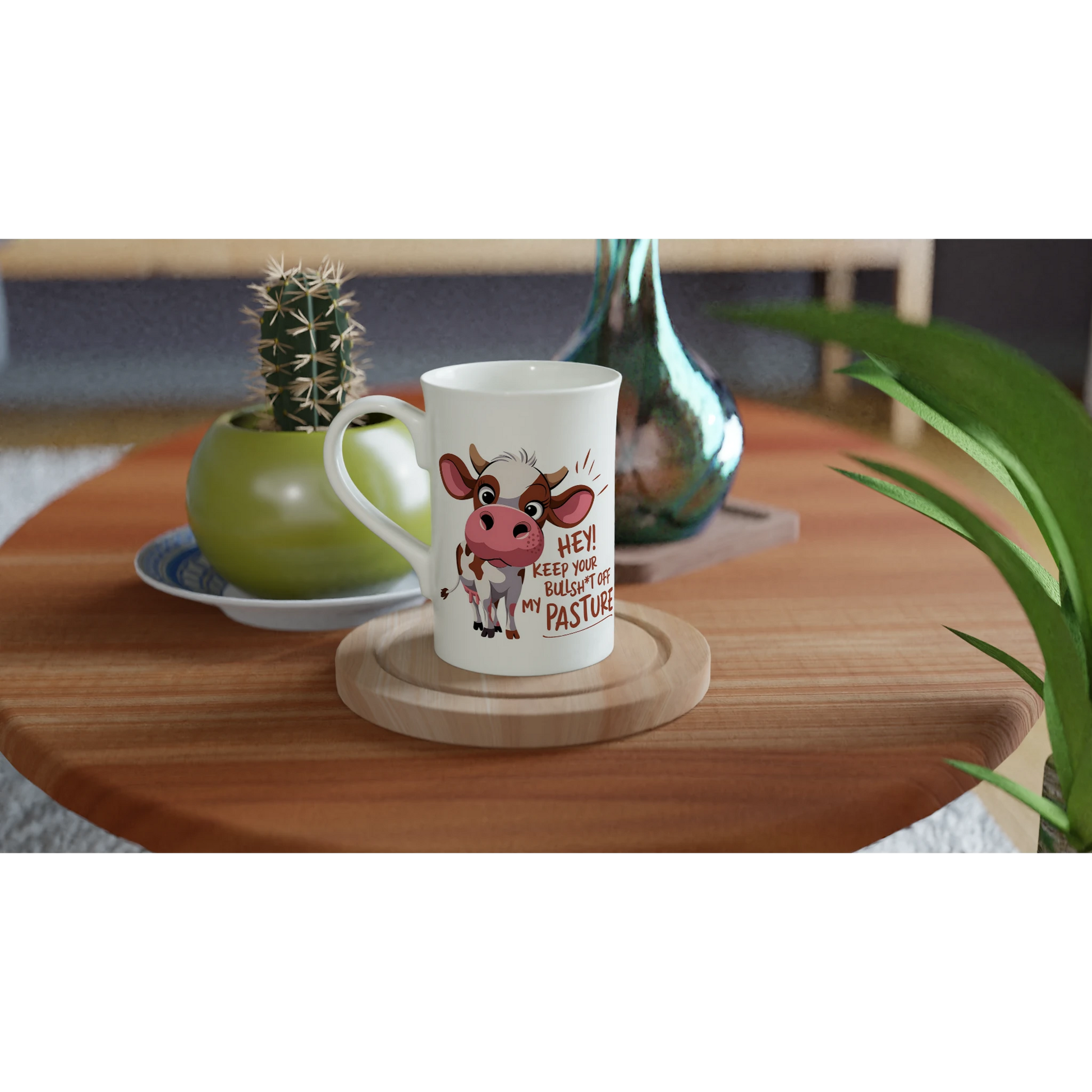 Hey, Keep Your Bull Off My Pasture - Personalised White 10oz Porcelain Slim Mug , Animal Sarcastic , Porcelain Mug