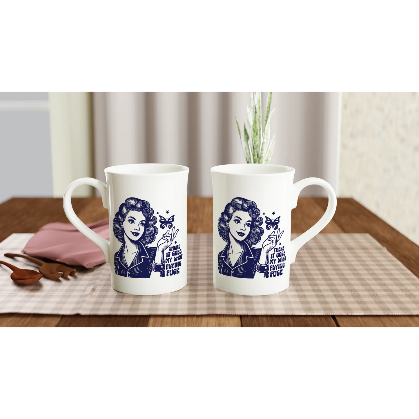 There Goes My Last Flying - Personalised White 10oz Porcelain Slim Mug , Retro Woman Sarcastic Vintage Housewife , Porcelain Mug