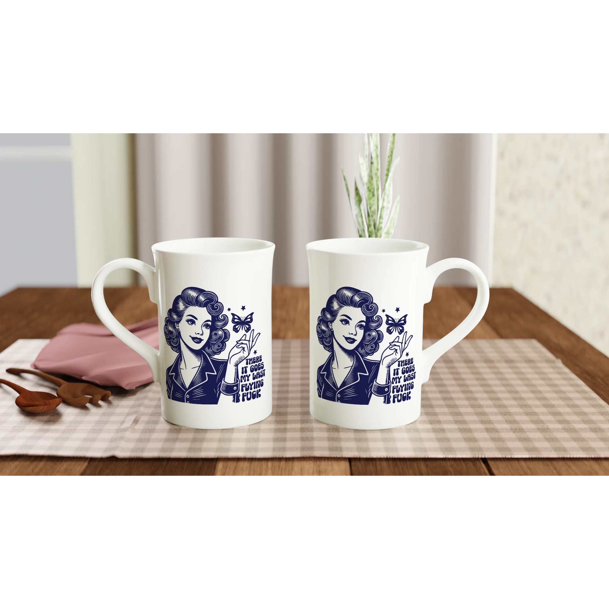 There Goes My Last Flying - Personalised White 10oz Porcelain Slim Mug , Retro Woman Sarcastic Vintage Housewife , Porcelain Mug