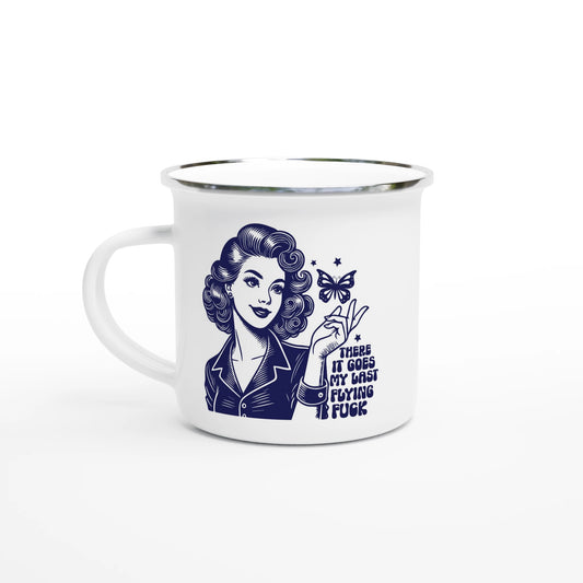 There Goes My Last Flying - Personalised White 12oz Enamel Mug Default Title , Retro Woman Sarcastic Vintage Housewife , Enamel Mug