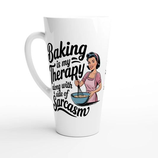 Baking Is My Therapy, Along With A Side Of Sarcasm - Personalised White Latte 17oz Ceramic Mug Default Title , Retro Woman Sarcastic Vintage Housewife , Latte Mug