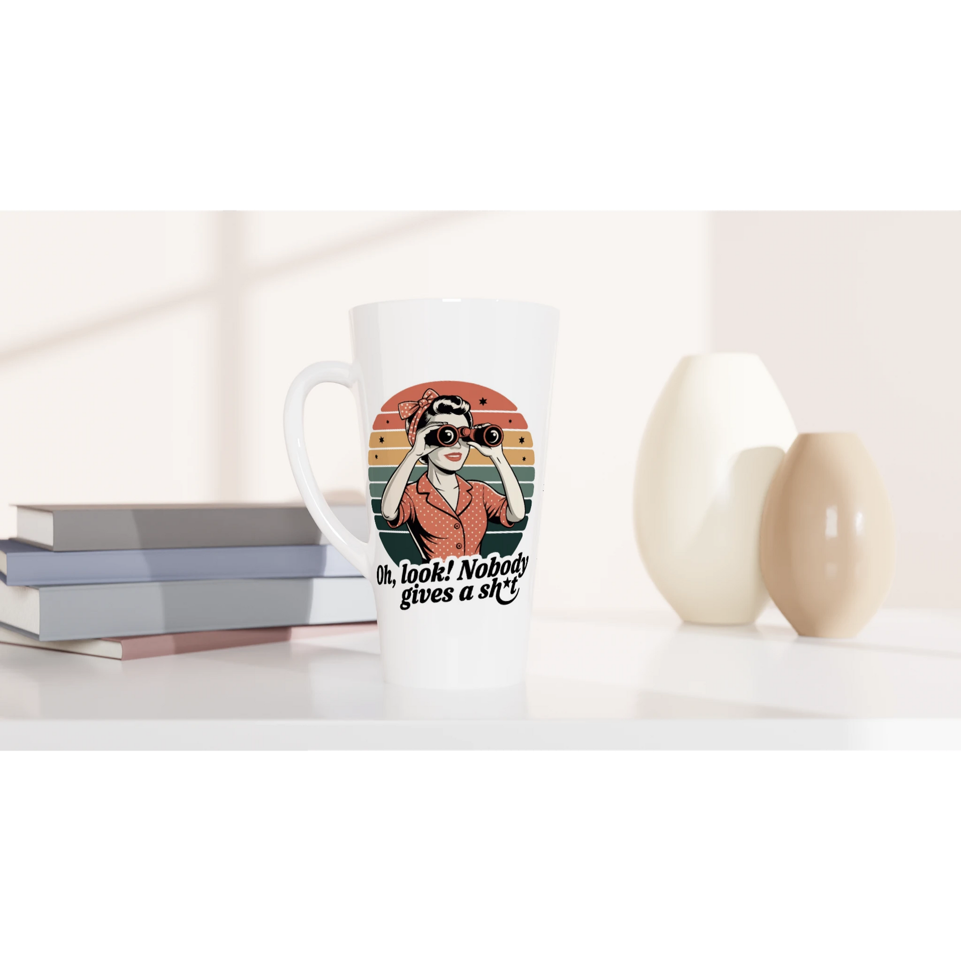 Oh Look, Nobody Gives A - Personalised White Latte 17oz Ceramic Mug , Retro Woman Sarcastic Vintage Housewife , Latte Mug