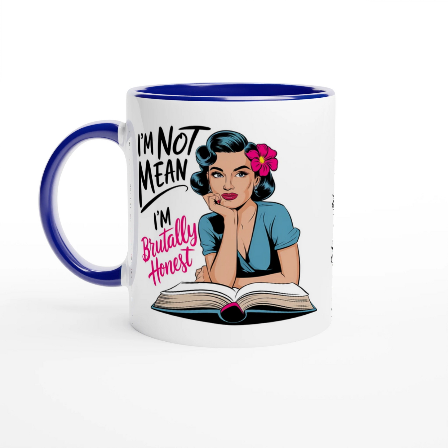 I'm Not Mean, I'm Brutally Honest - Personalised 11oz Ceramic Mug Ceramic Blue , Retro Woman Sarcastic Vintage Housewife , 11oz Mug