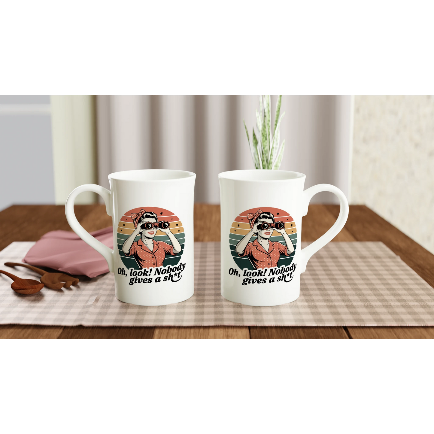Oh Look, Nobody Gives A - Personalised White 10oz Porcelain Slim Mug , Retro Woman Sarcastic Vintage Housewife , Porcelain Mug