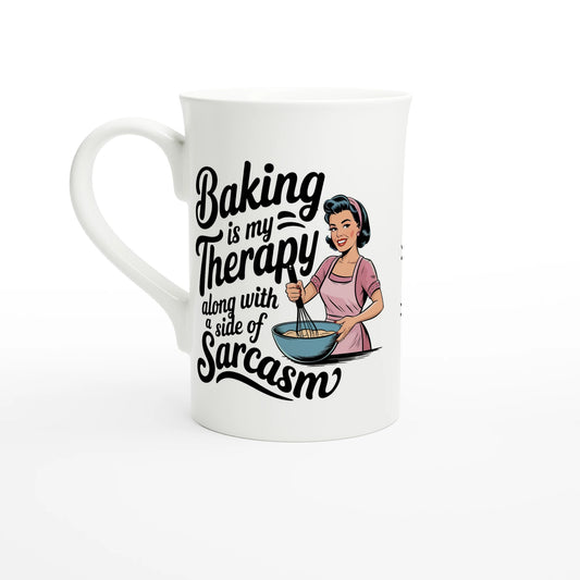 Baking Is My Therapy, Along With A Side Of Sarcasm - Personalised White 10oz Porcelain Slim Mug Default Title , Retro Woman Sarcastic Vintage Housewife , Porcelain Mug