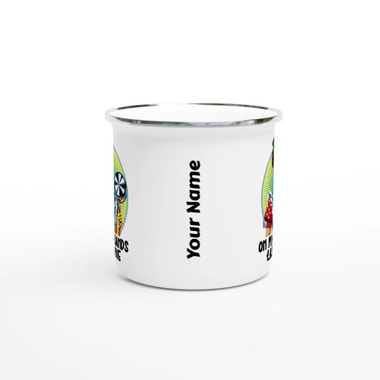 On My Husbands Last Nerve - Personalised White 12oz Enamel Mug , Retro Woman Sarcastic Vintage Housewife , Enamel Mug