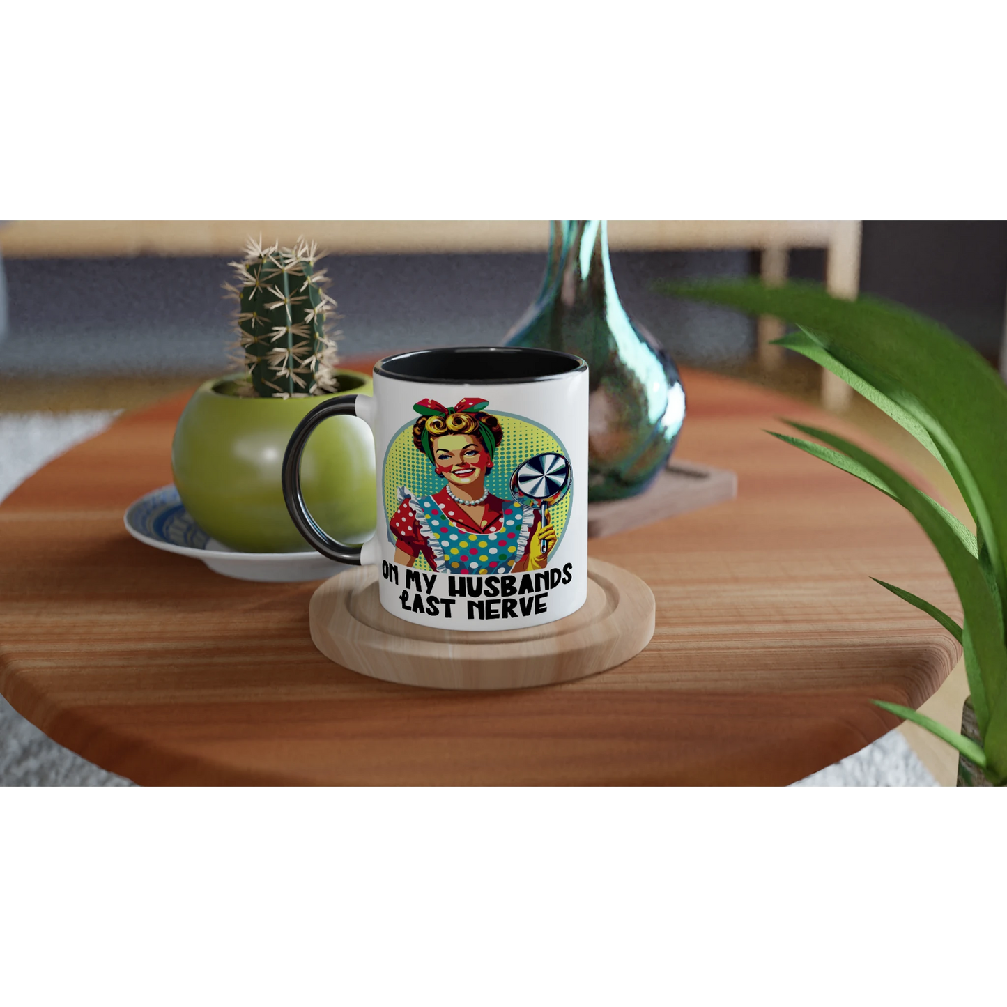 On My Husbands Last Nerve - Personalised 11oz Ceramic Mug , Retro Woman Sarcastic Vintage Housewife , 11oz Mug