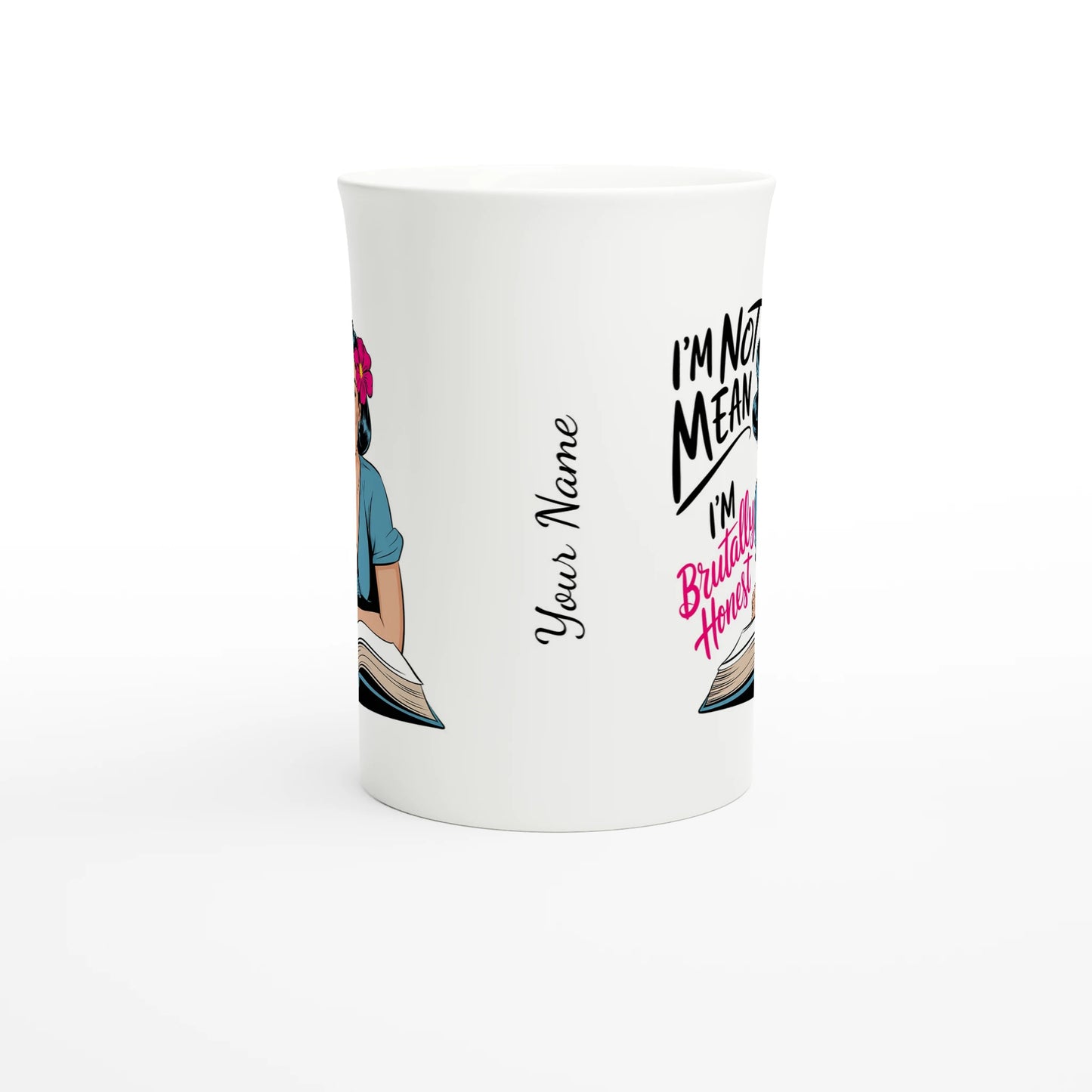 I'm Not Mean, I'm Brutally Honest - Personalised White 10oz Porcelain Slim Mug , Retro Woman Sarcastic Vintage Housewife , Porcelain Mug