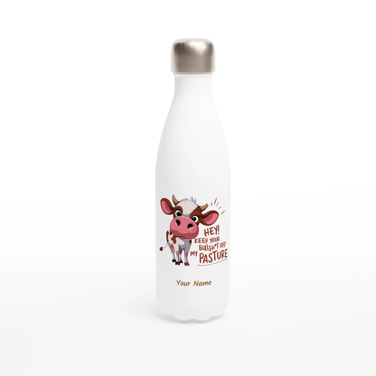 Hey, Keep Your Bull Off My Pasture - Personalised White 17oz Stainless Steel Water Bottle Default Title , Animal Sarcastic , Water Bottle